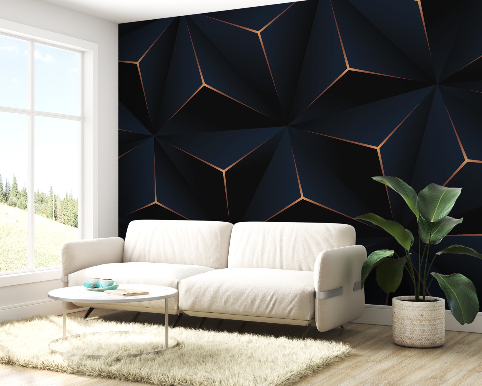 Фотошпалери об'ємні чорні піраміди з золотистими гранями