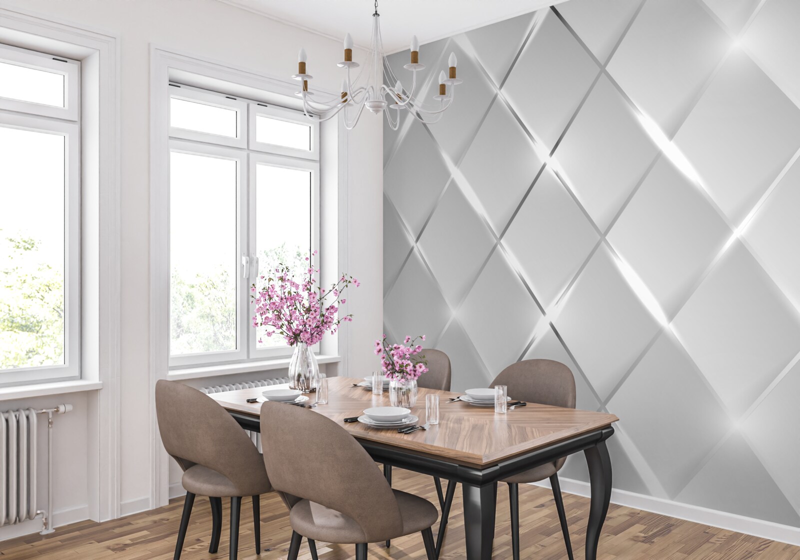 Фотошпалери ромбовидний візерунок зі сріблястими контурами