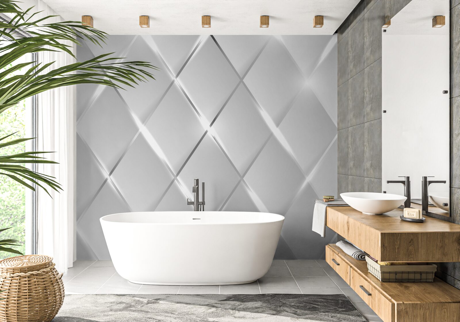 Фотошпалери ромбовидний візерунок зі сріблястими контурами