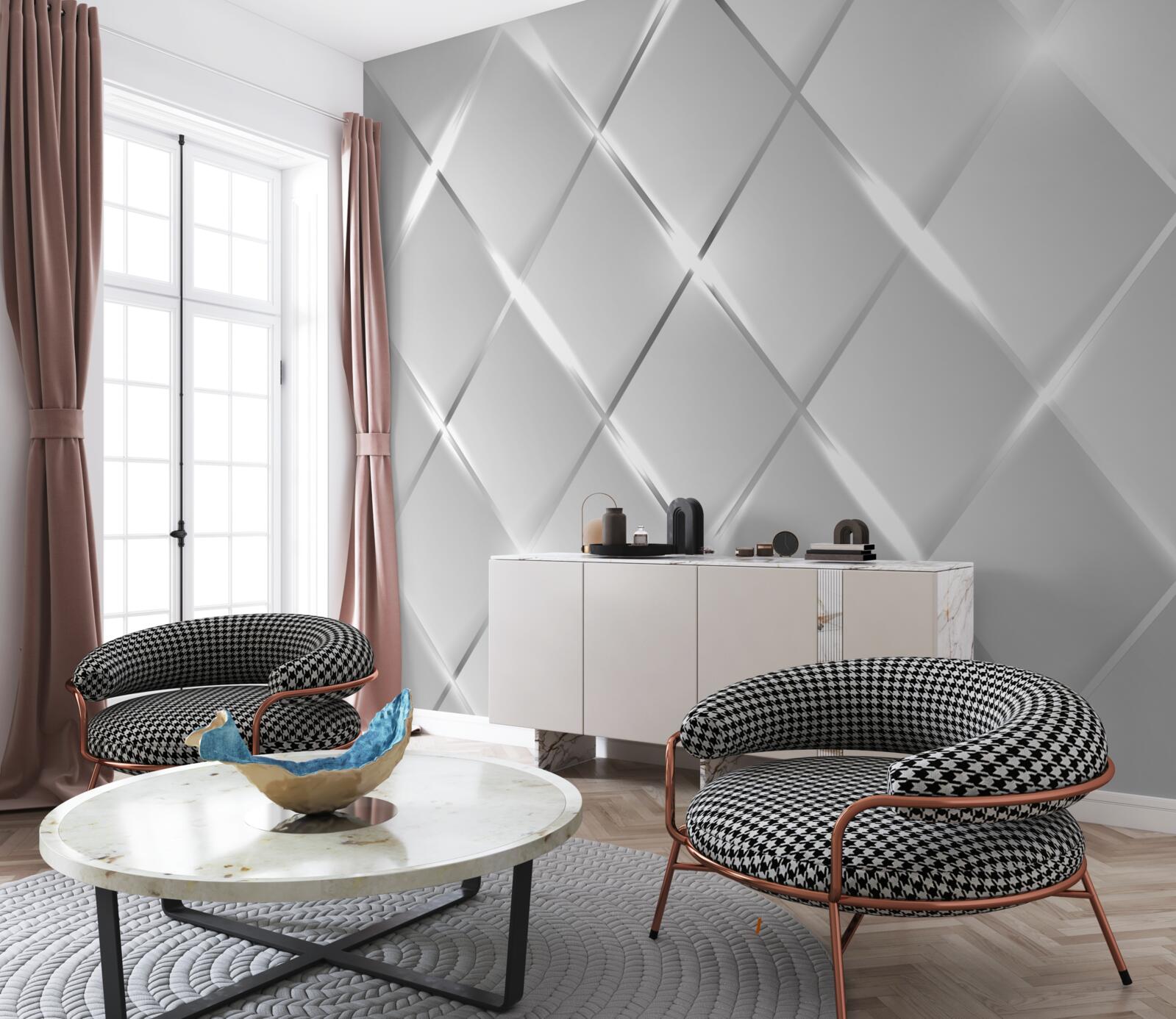 Фотошпалери ромбовидний візерунок зі сріблястими контурами