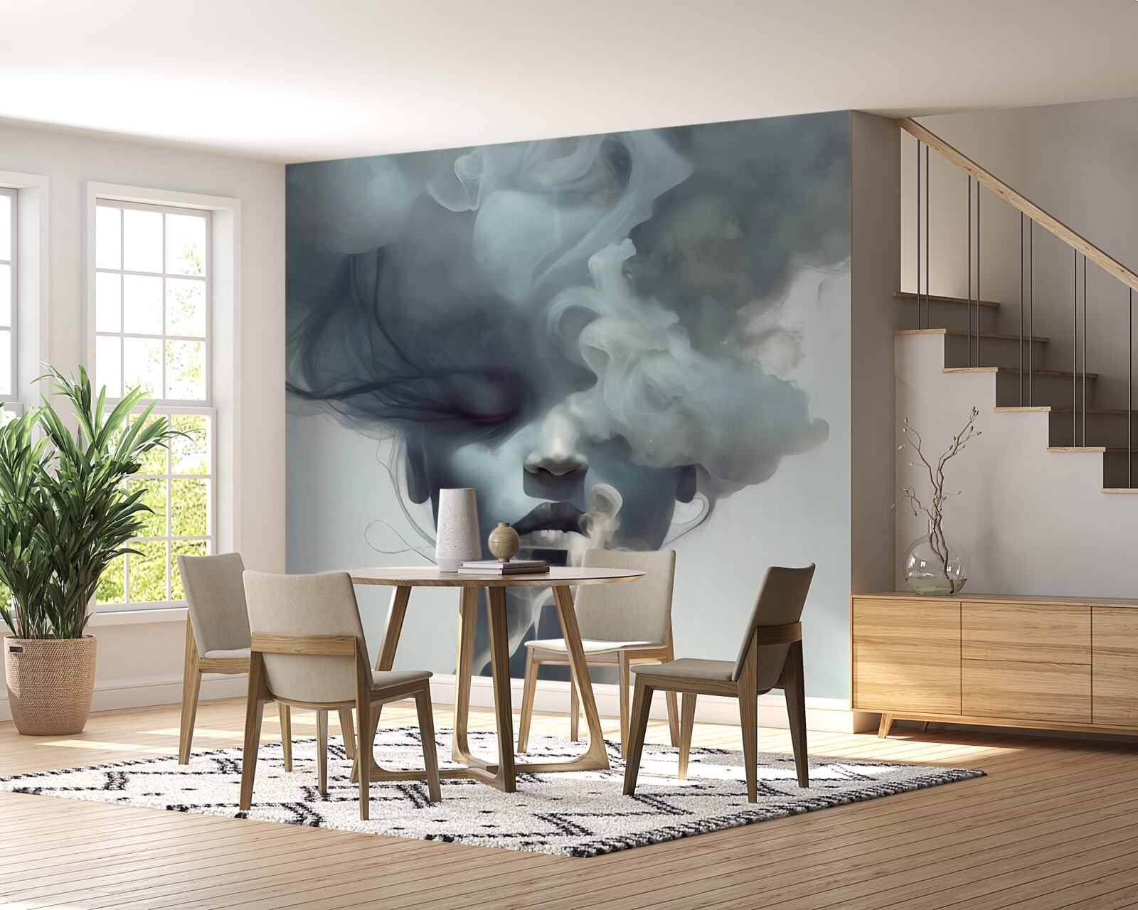 Фотошпалери жінка в сірому тумані