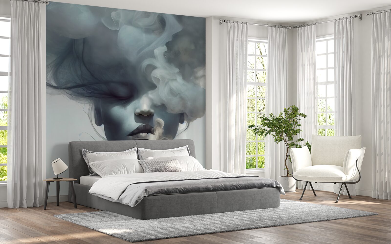 Фотошпалери жінка в сірому тумані