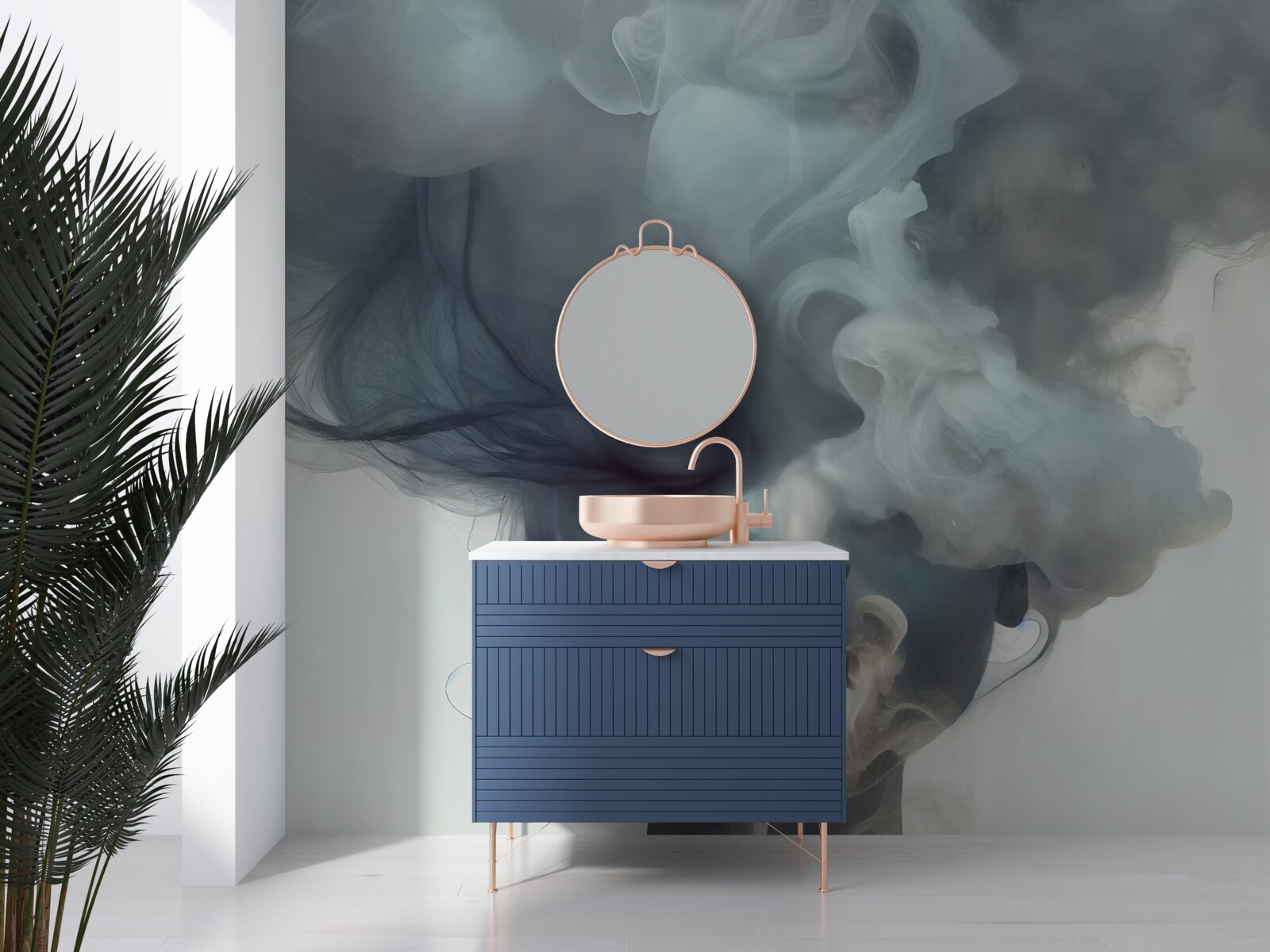 Фотошпалери жінка в сірому тумані