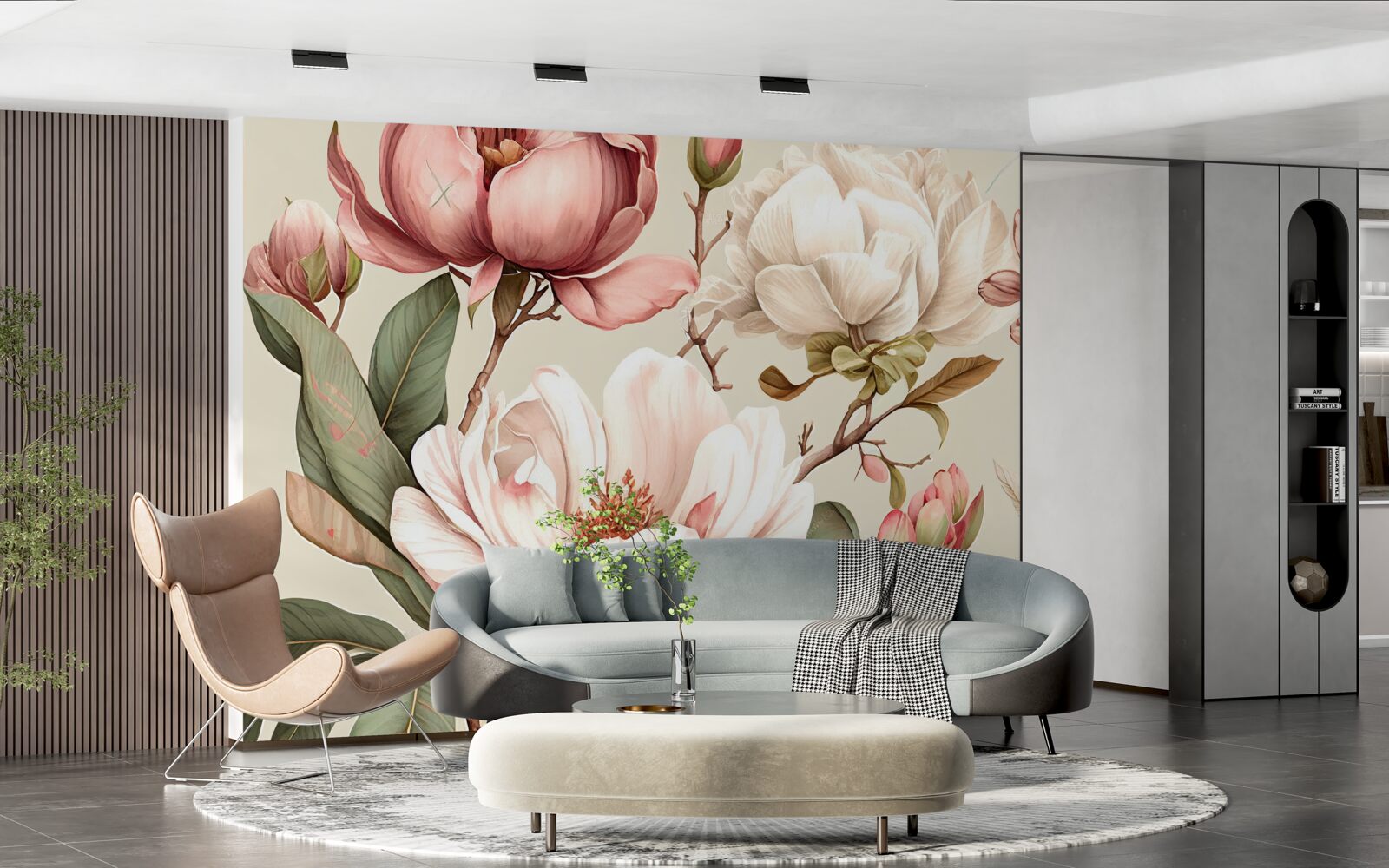 Фотошпалери магнолії у відтінках червоного та білого на гілках