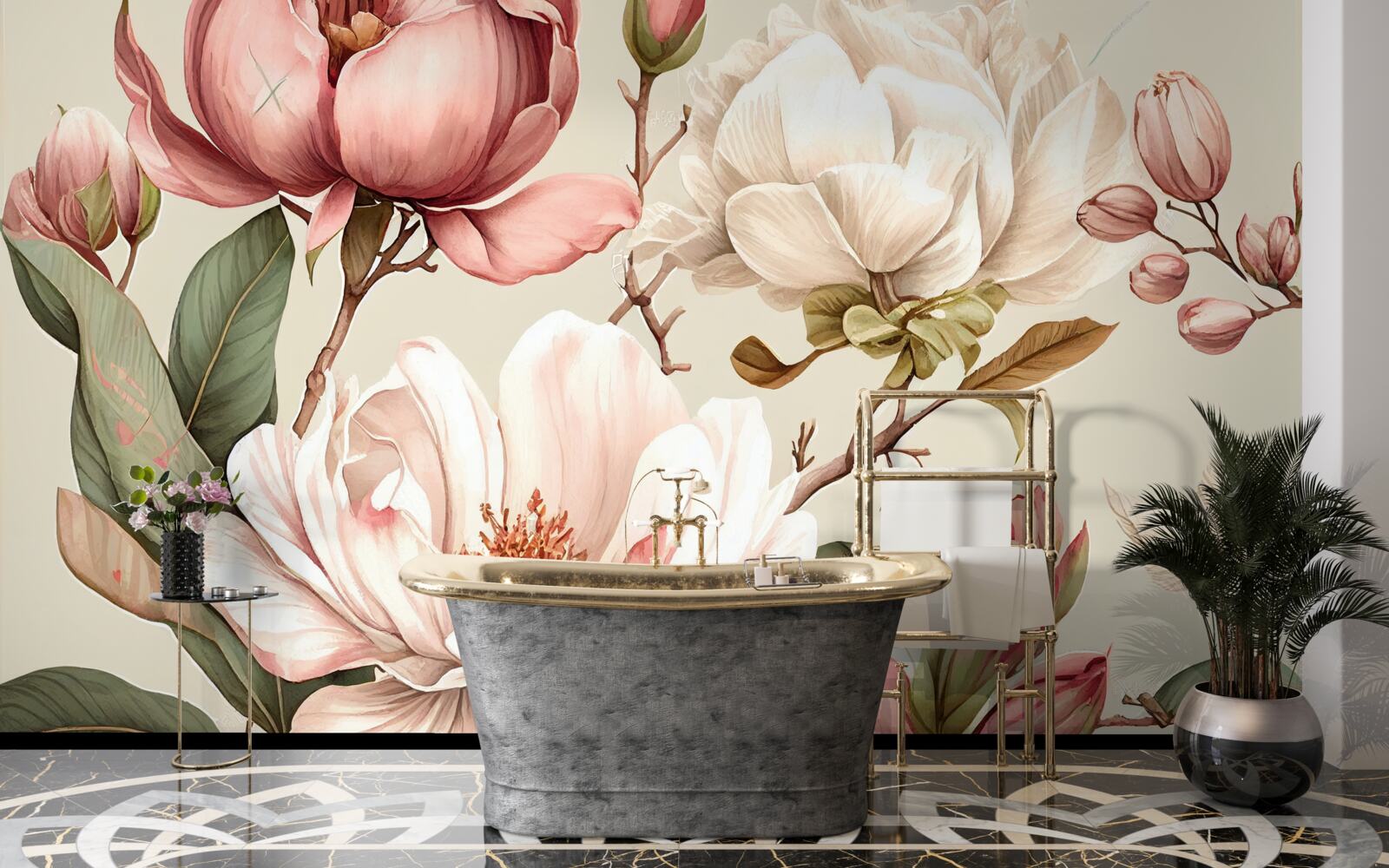 Фотошпалери магнолії у відтінках червоного та білого на гілках