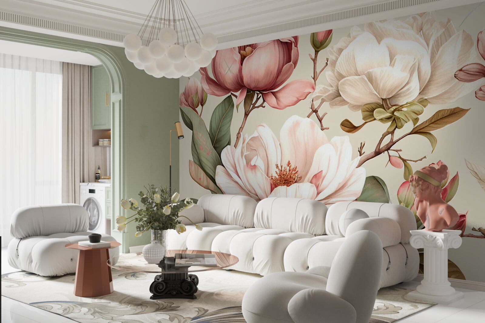 Фотошпалери магнолії у відтінках червоного та білого на гілках