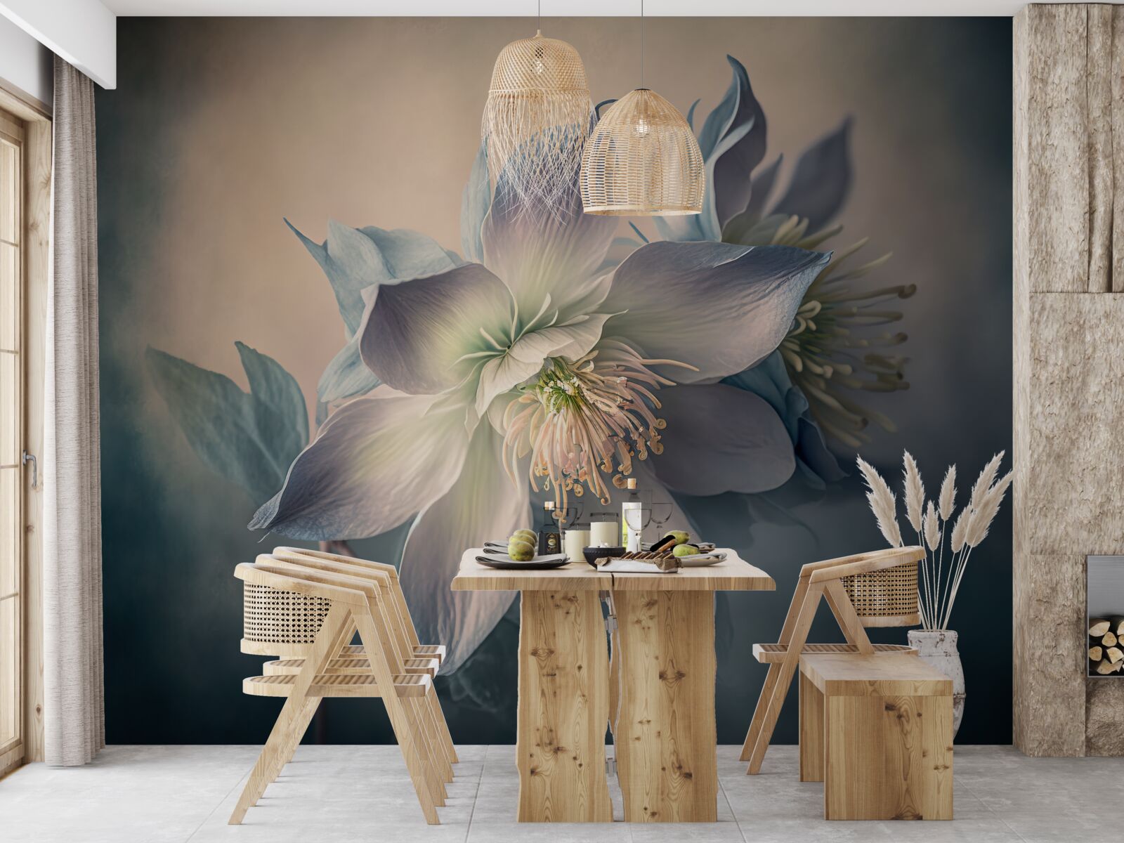 Фотошпалери м'який бутон у відтінках білого та блакитного