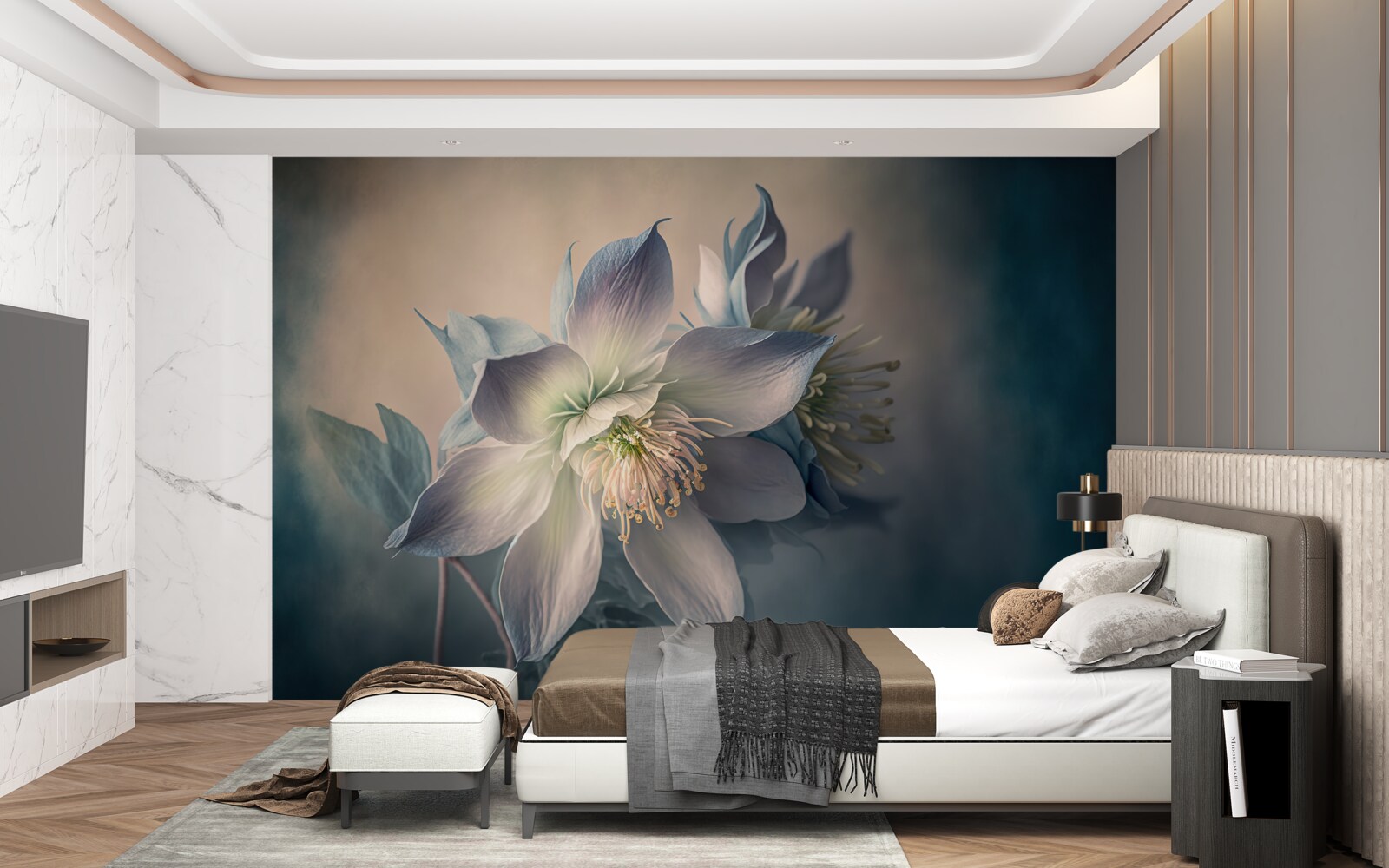 Фотошпалери м'який бутон у відтінках білого та блакитного