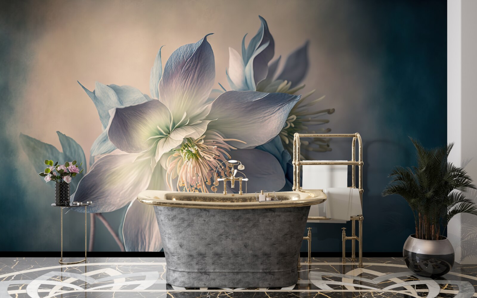 Фотошпалери м'який бутон у відтінках білого та блакитного