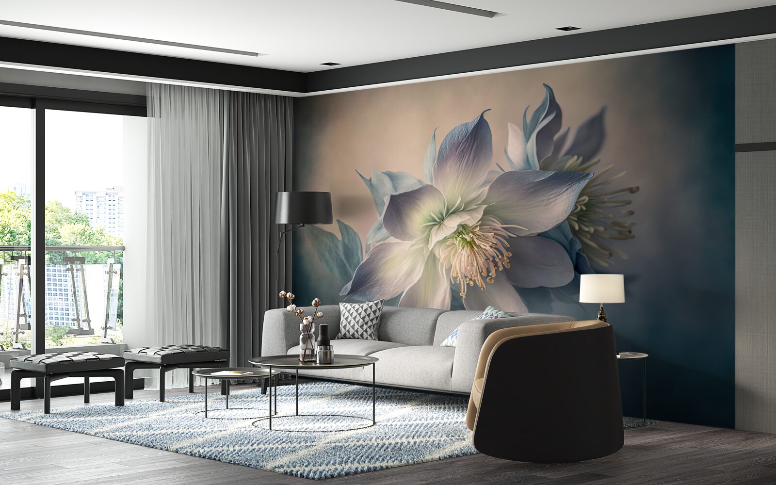 Фотошпалери м'який бутон у відтінках білого та блакитного