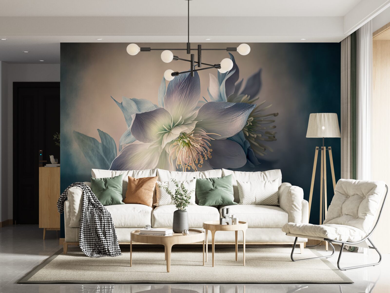 Фотошпалери м'який бутон у відтінках білого та блакитного