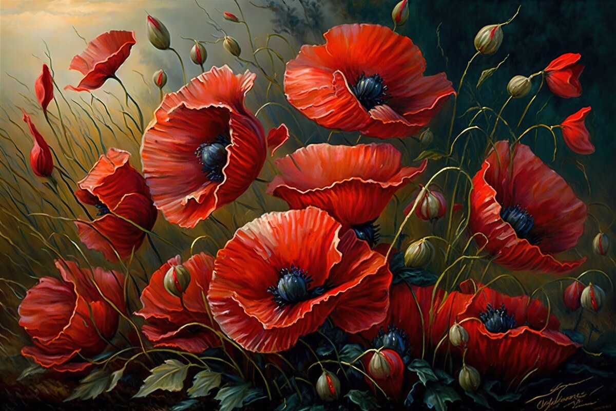 Фотошпалери під час бурі плантація яскравих маків