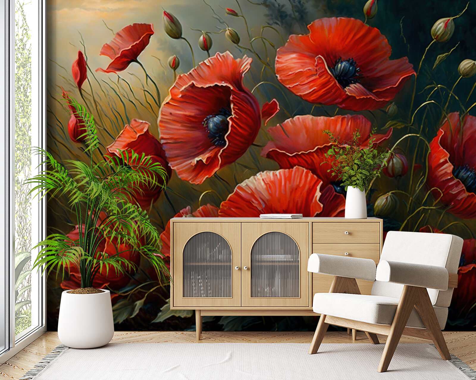 Фотошпалери під час бурі плантація яскравих маків