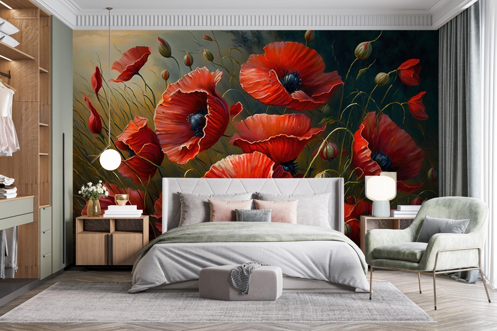 Фотошпалери під час бурі плантація яскравих маків