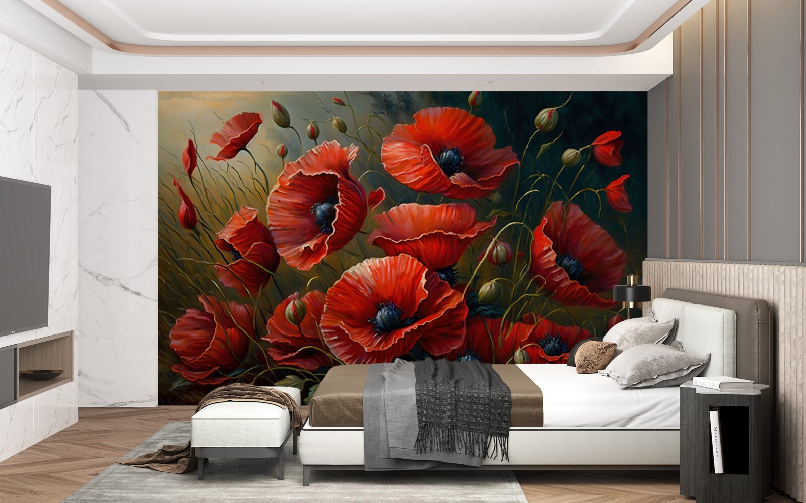 Фотошпалери під час бурі плантація яскравих маків