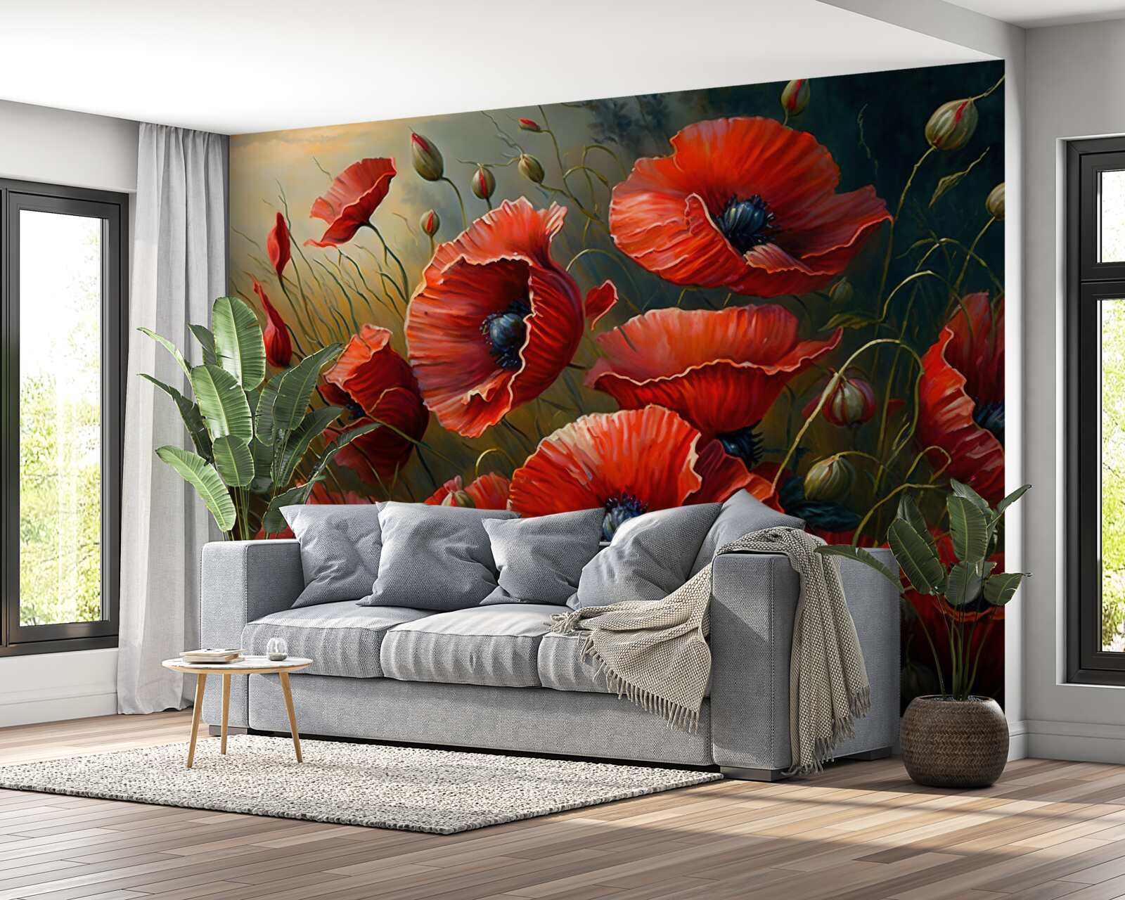 Фотошпалери під час бурі плантація яскравих маків