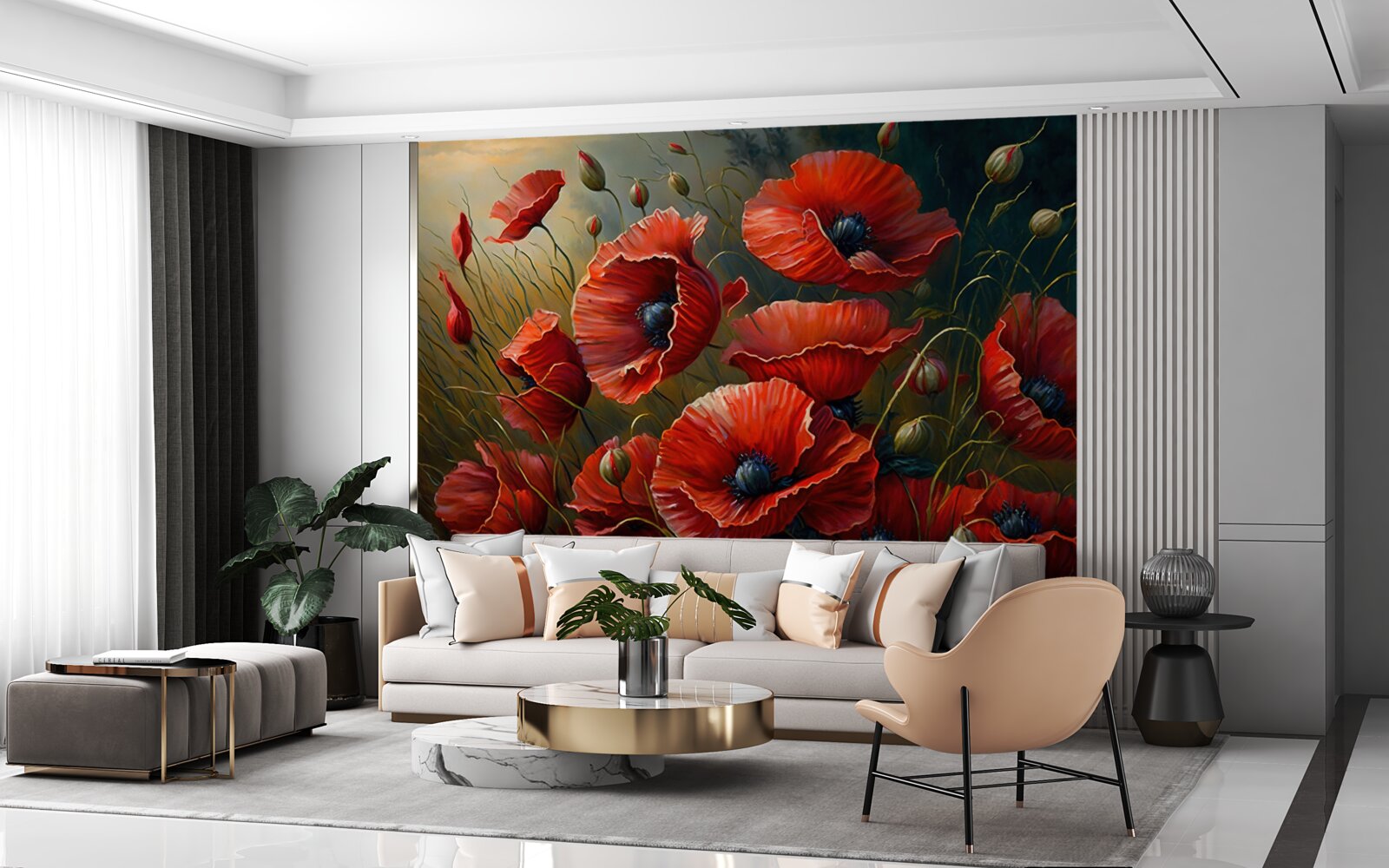 Фотошпалери під час бурі плантація яскравих маків