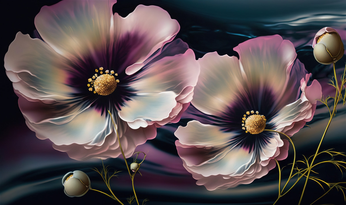 Фотошпалери вітер гойдає білосніжні та розкішні маки