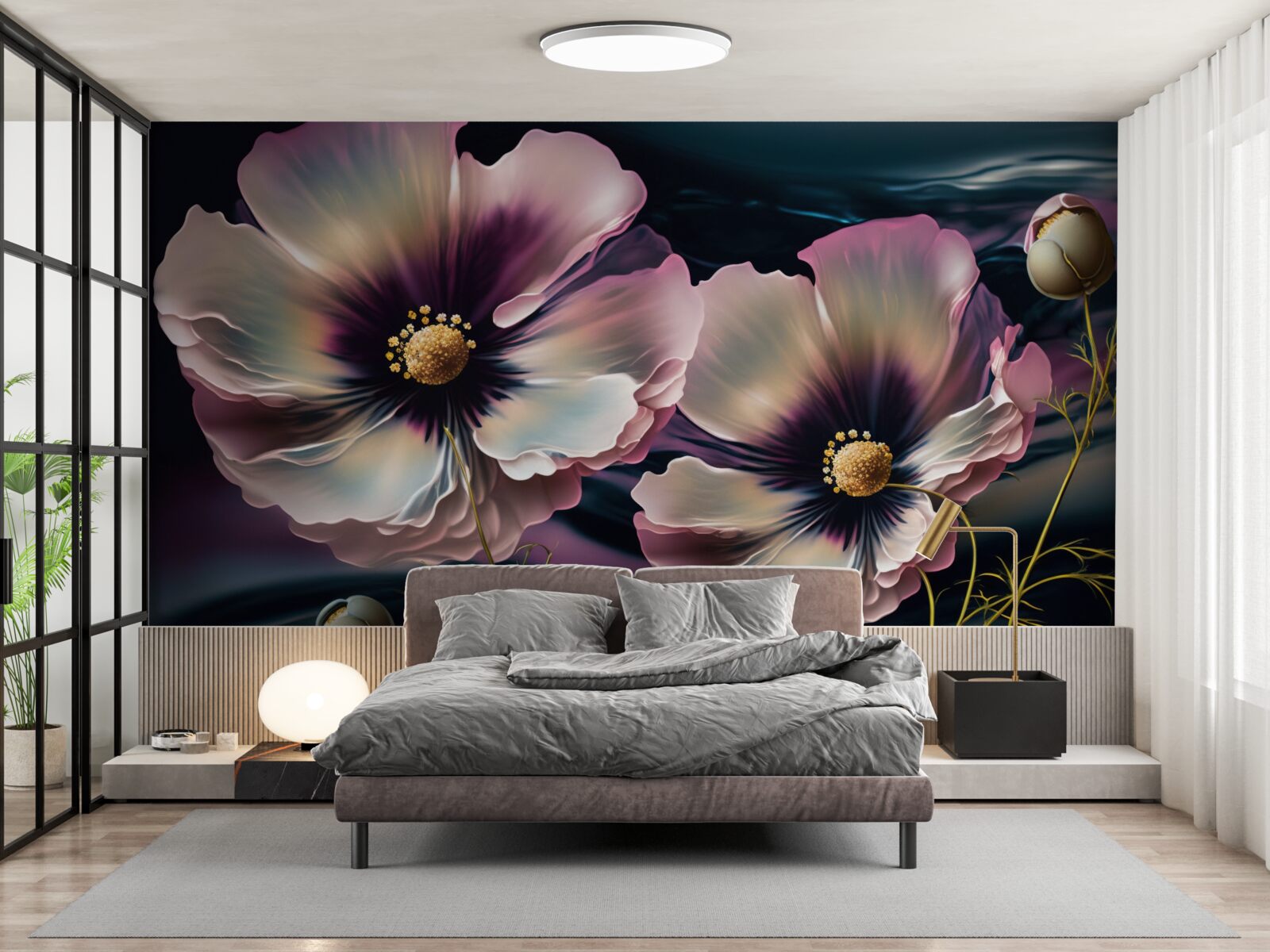 Фотошпалери вітер гойдає білосніжні та розкішні маки