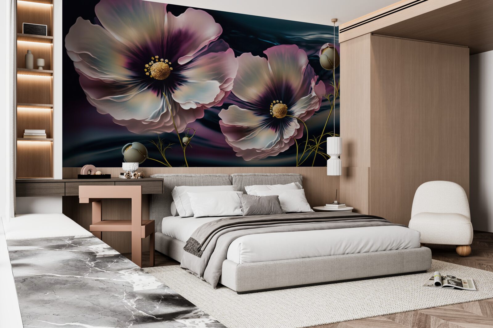 Фотошпалери вітер гойдає білосніжні та розкішні маки