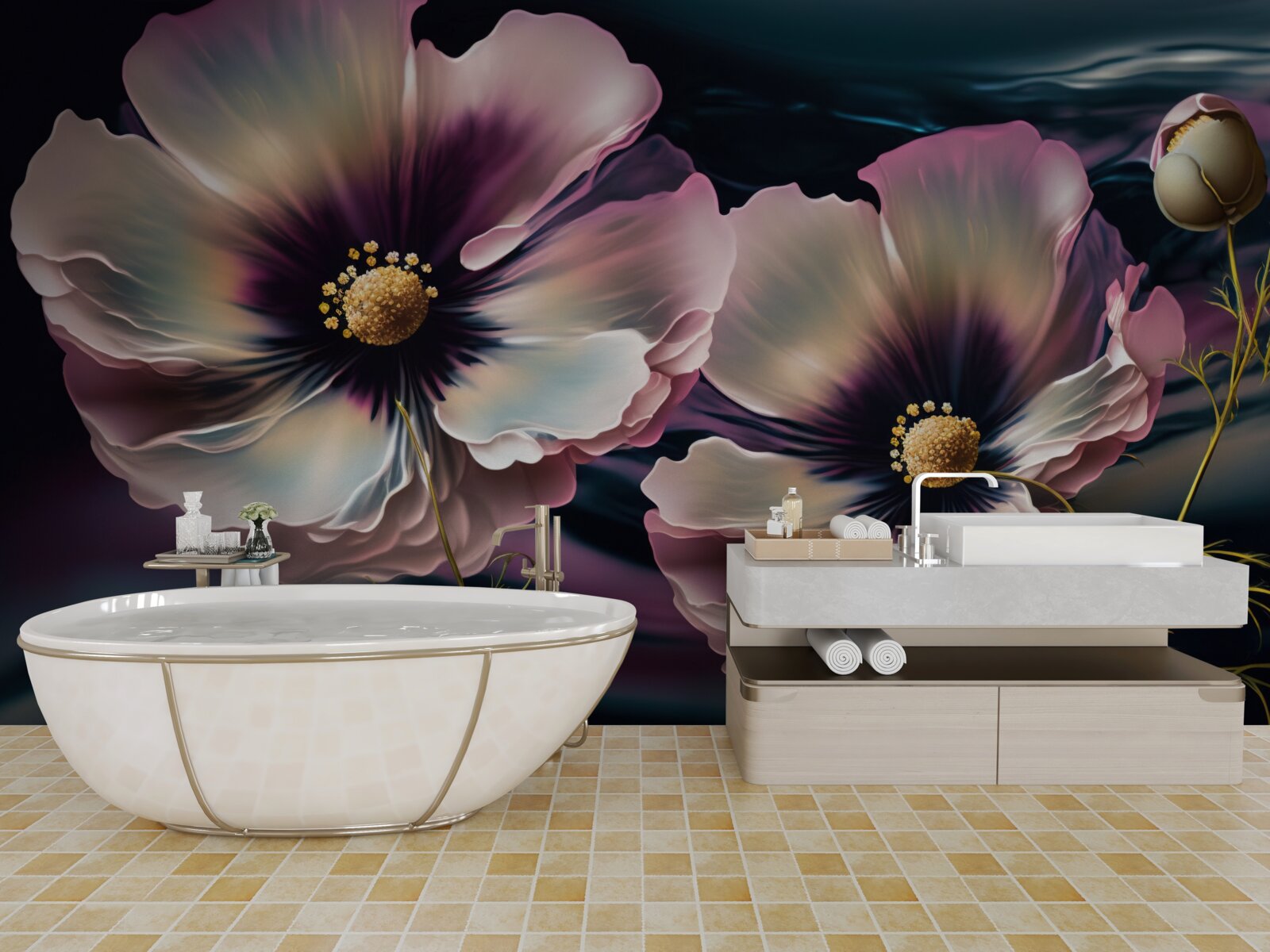 Фотошпалери вітер гойдає білосніжні та розкішні маки