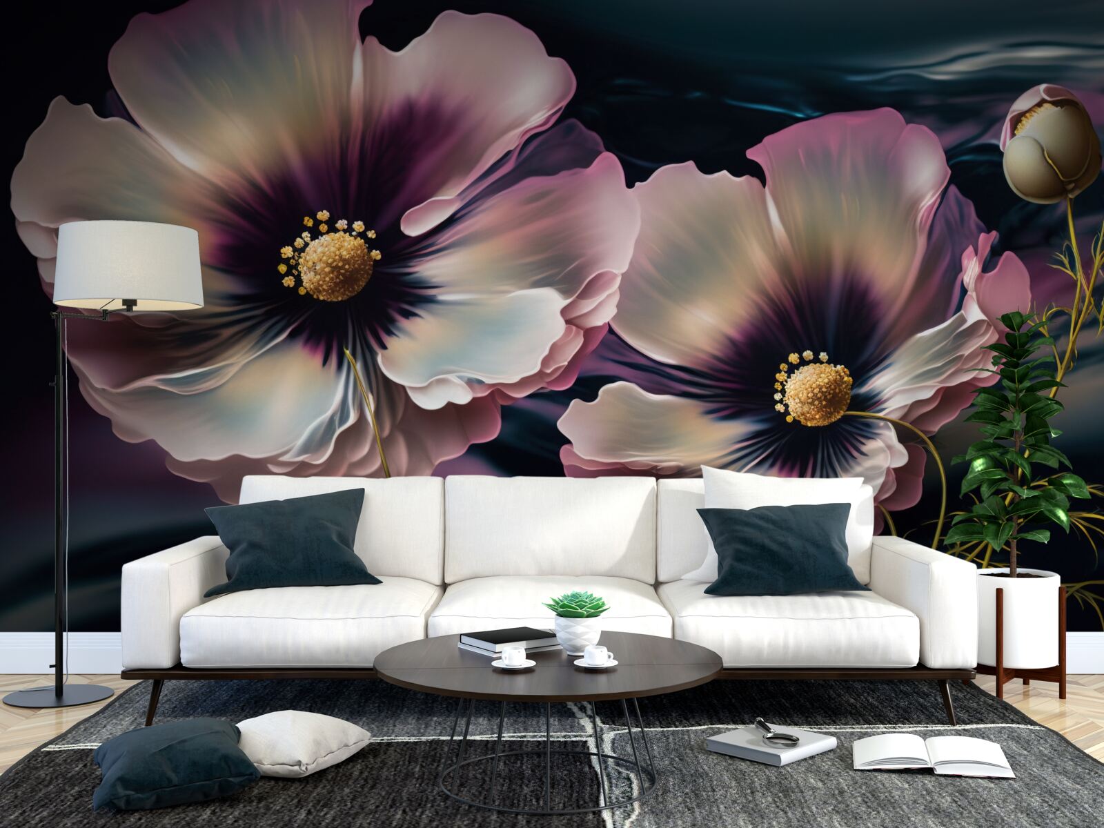 Фотошпалери вітер гойдає білосніжні та розкішні маки