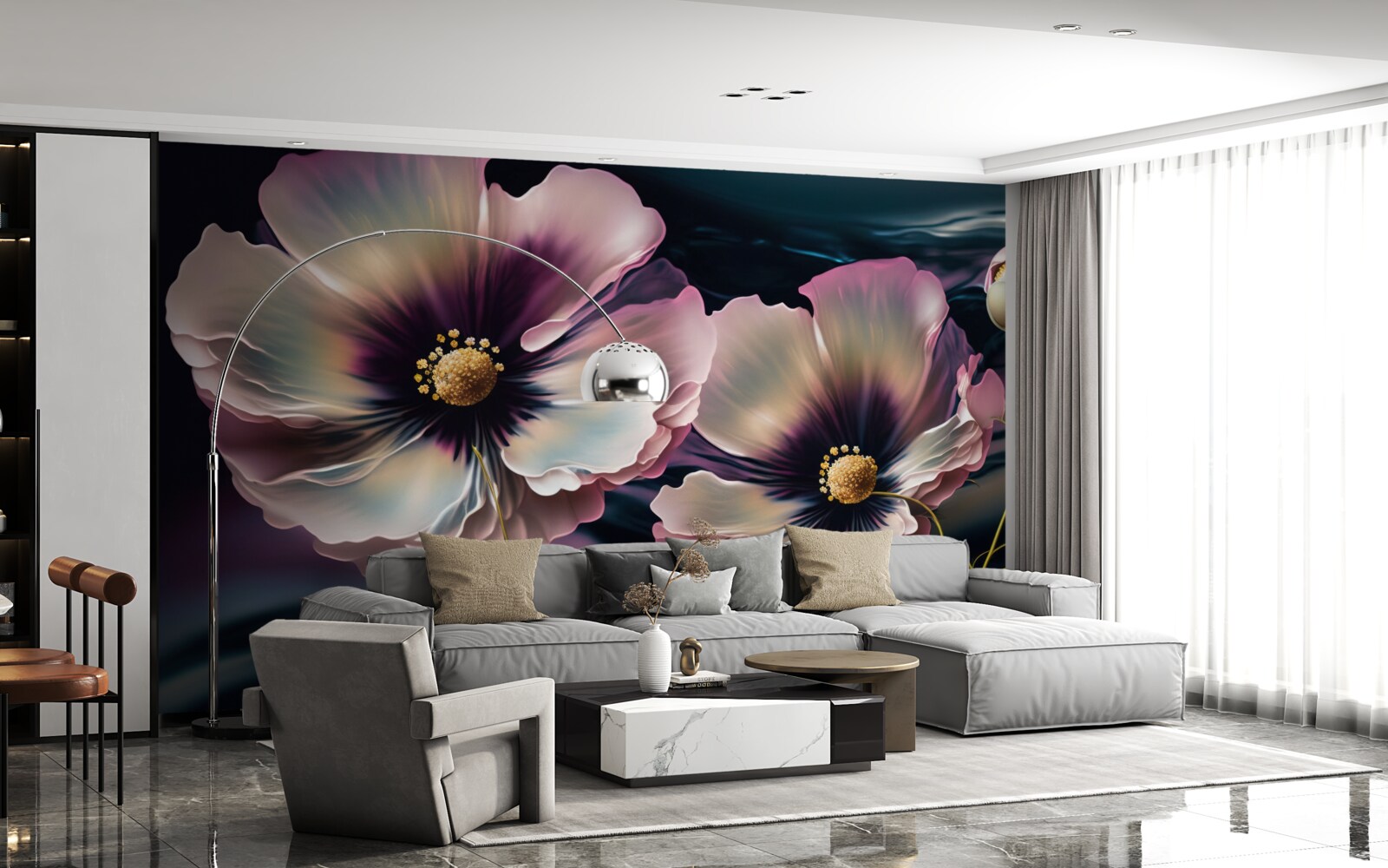 Фотошпалери вітер гойдає білосніжні та розкішні маки