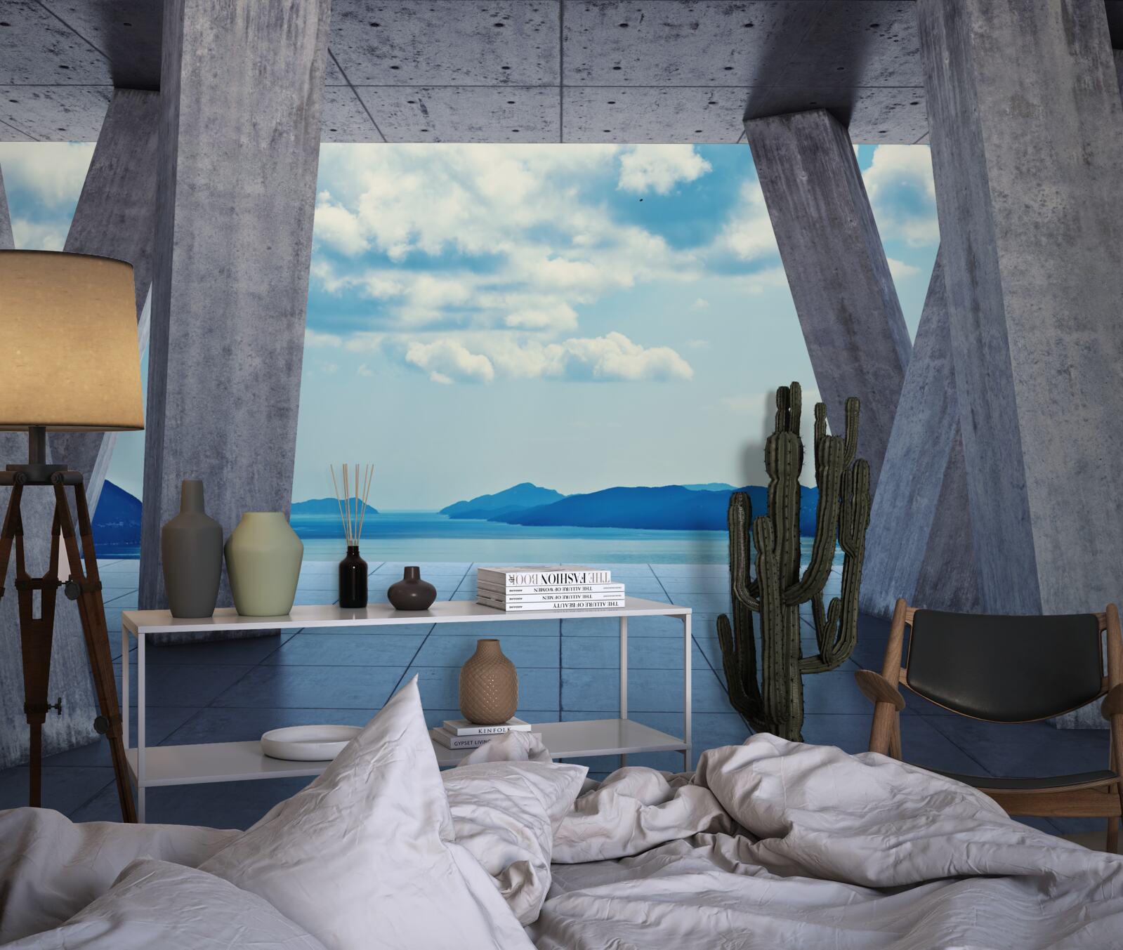 Фотошпалери Арки з бетону, що відкривають панораму гір і неба