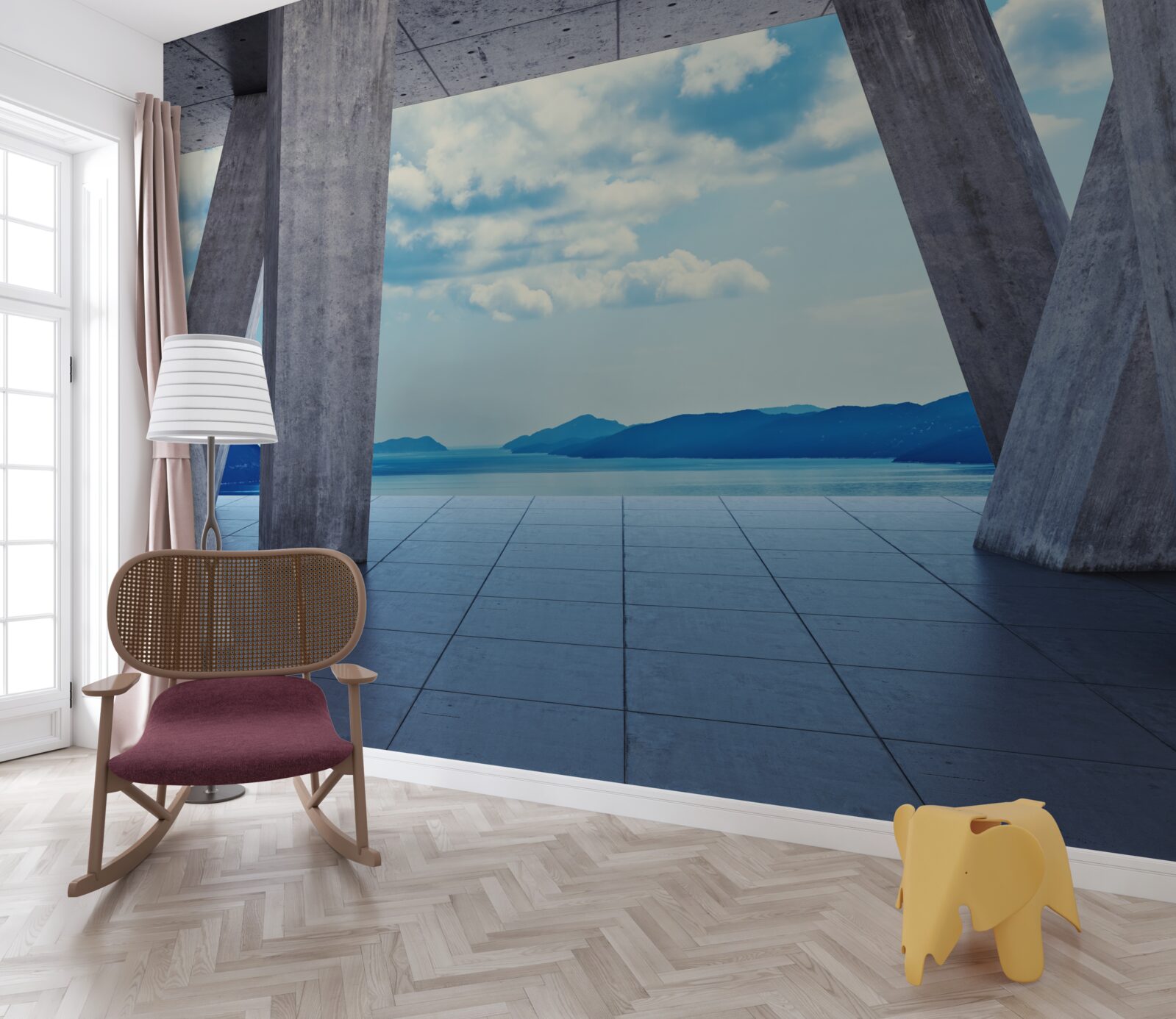 Фотошпалери Арки з бетону, що відкривають панораму гір і неба