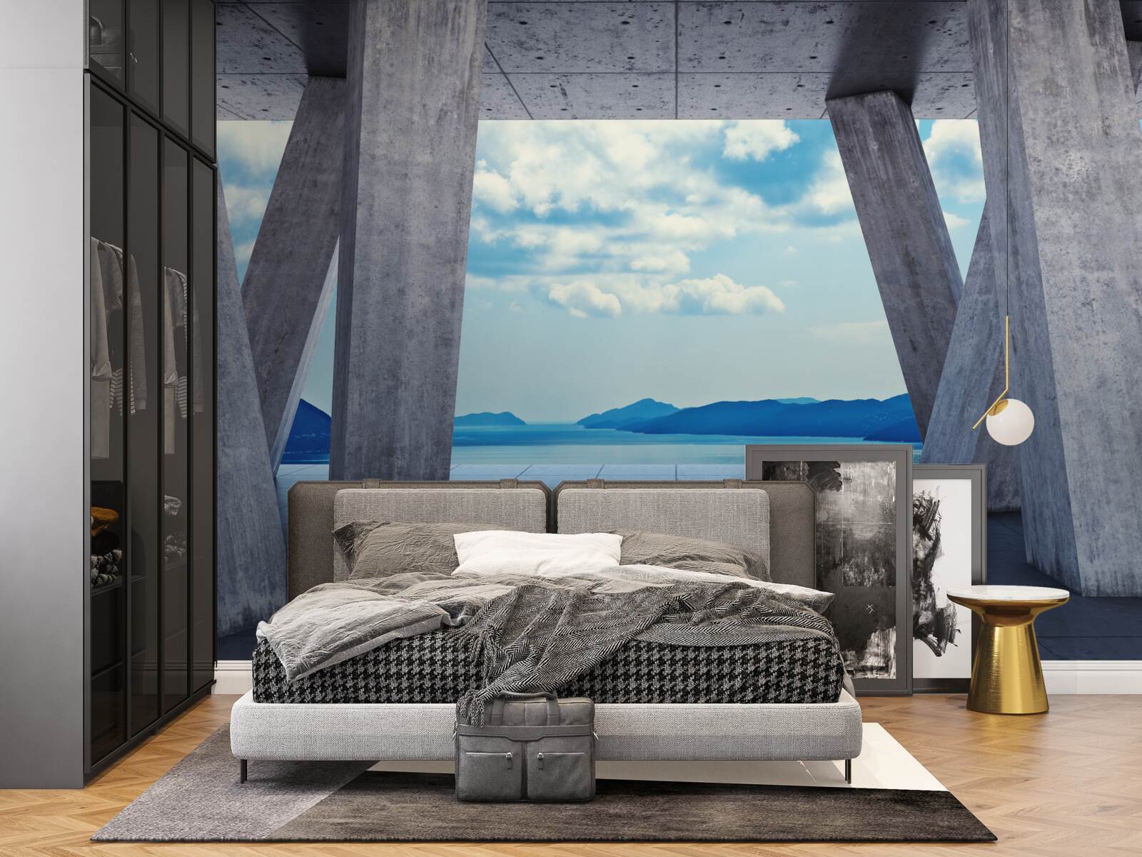 Фотошпалери Арки з бетону, що відкривають панораму гір і неба