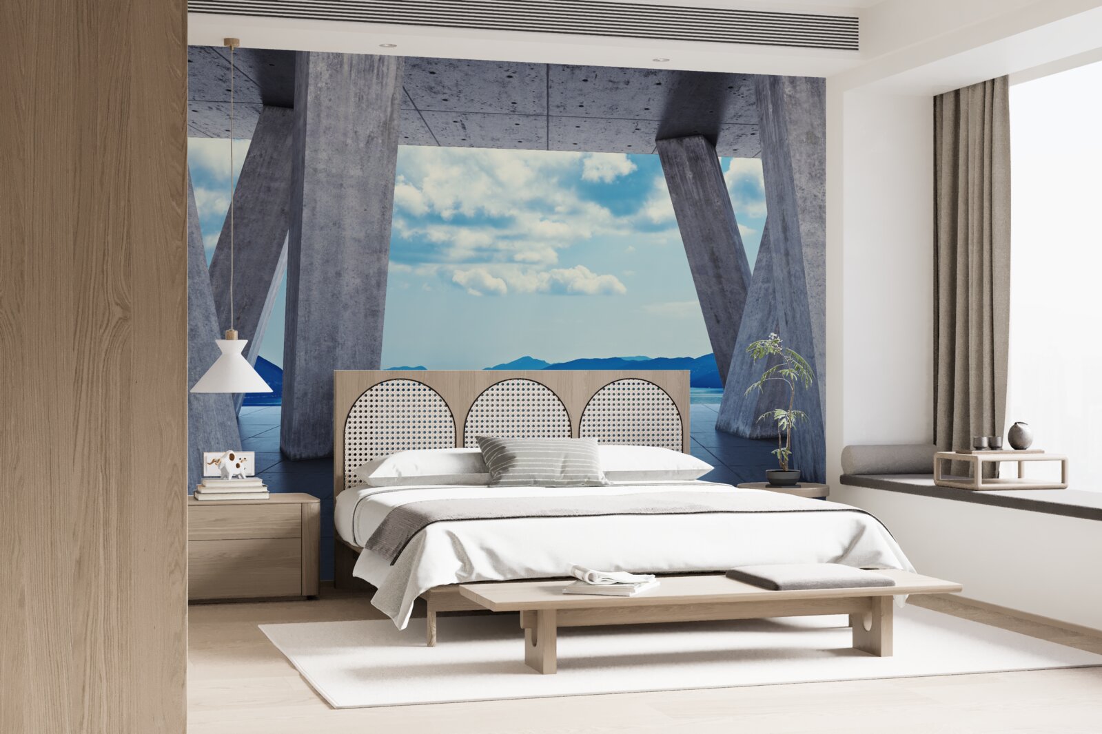 Фотошпалери Арки з бетону, що відкривають панораму гір і неба