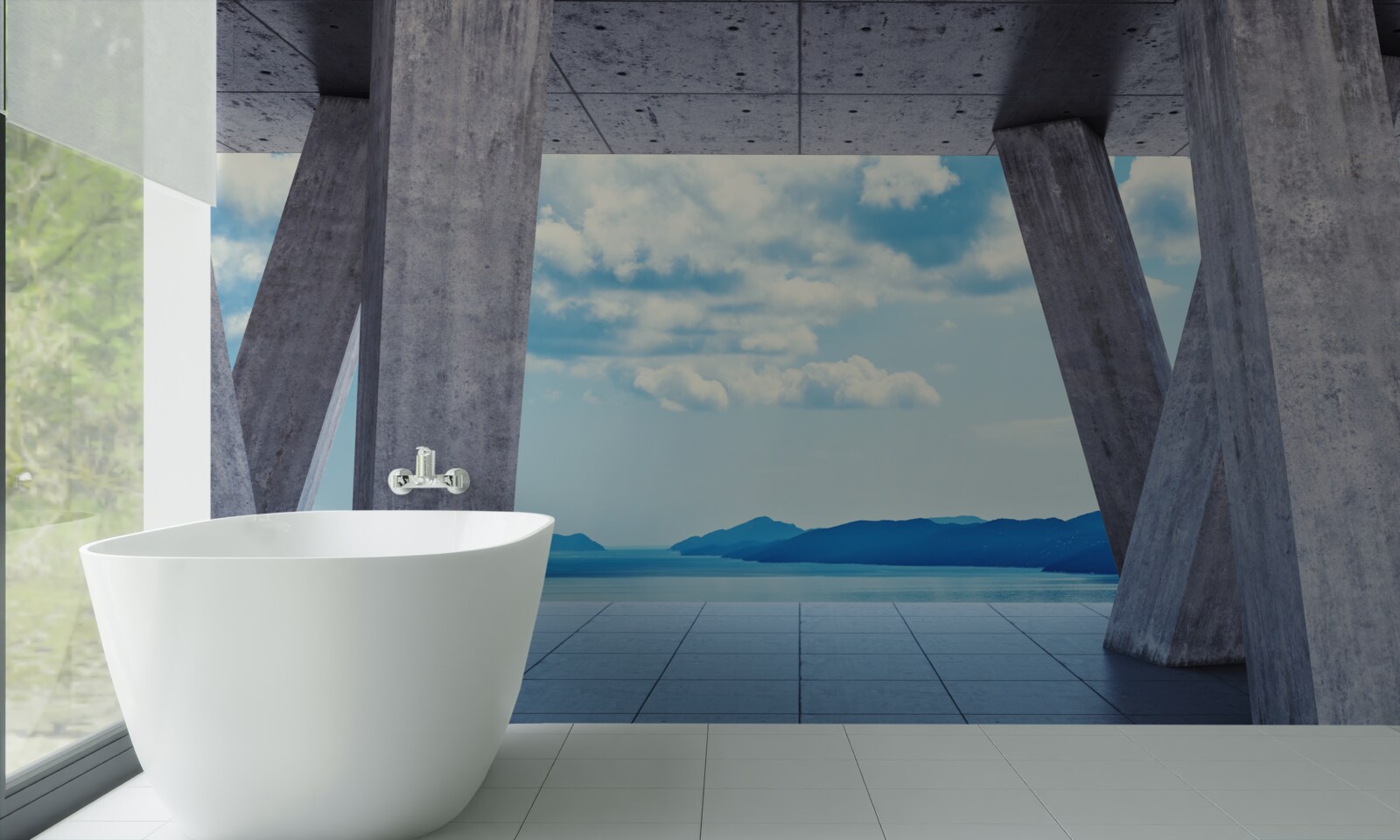 Фотошпалери Арки з бетону, що відкривають панораму гір і неба