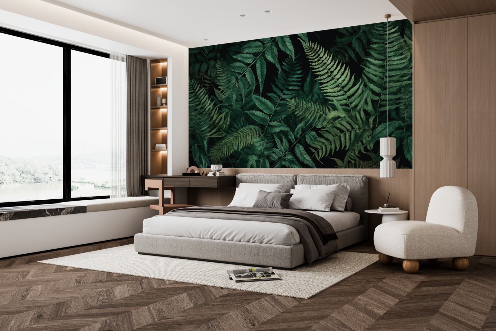 Фотошпалери вночі пелюстки папороті легко гойдаються