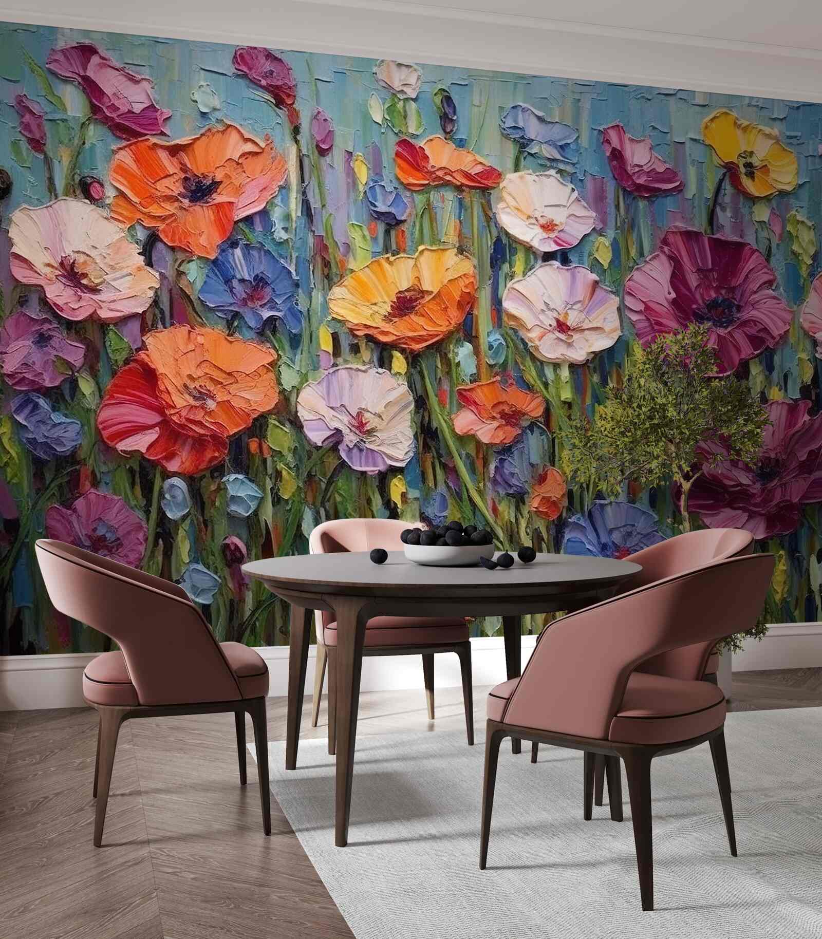 Фотошпалери літні квіти в полі під небом