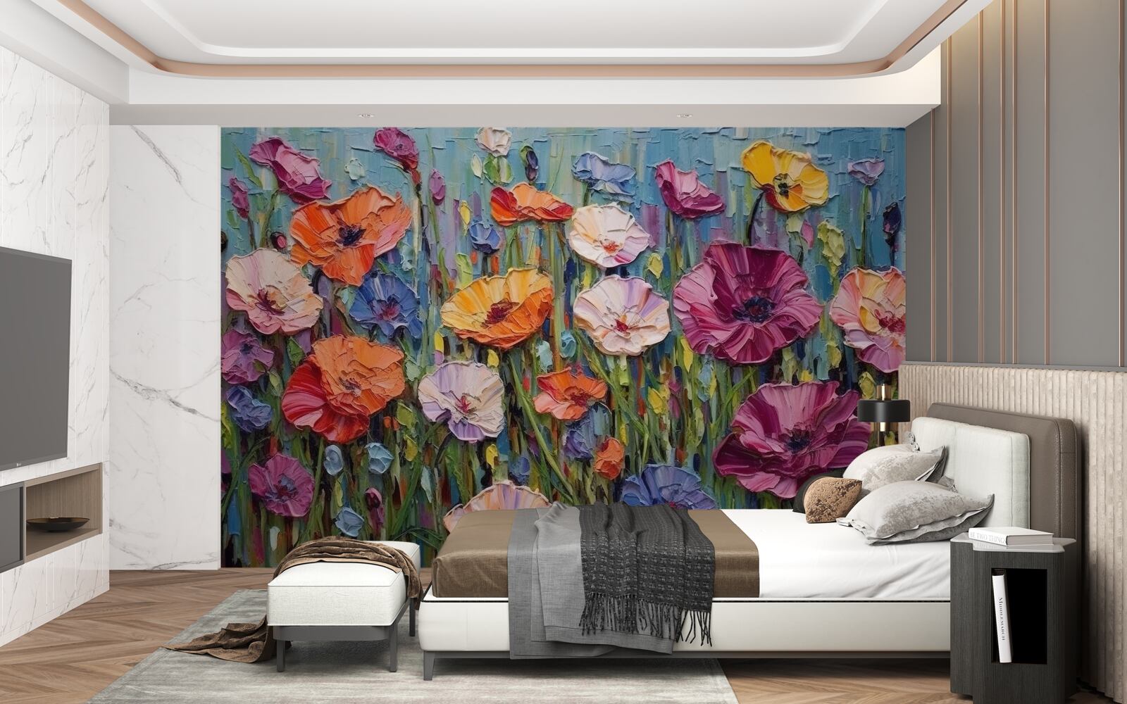 Фотошпалери літні квіти в полі під небом