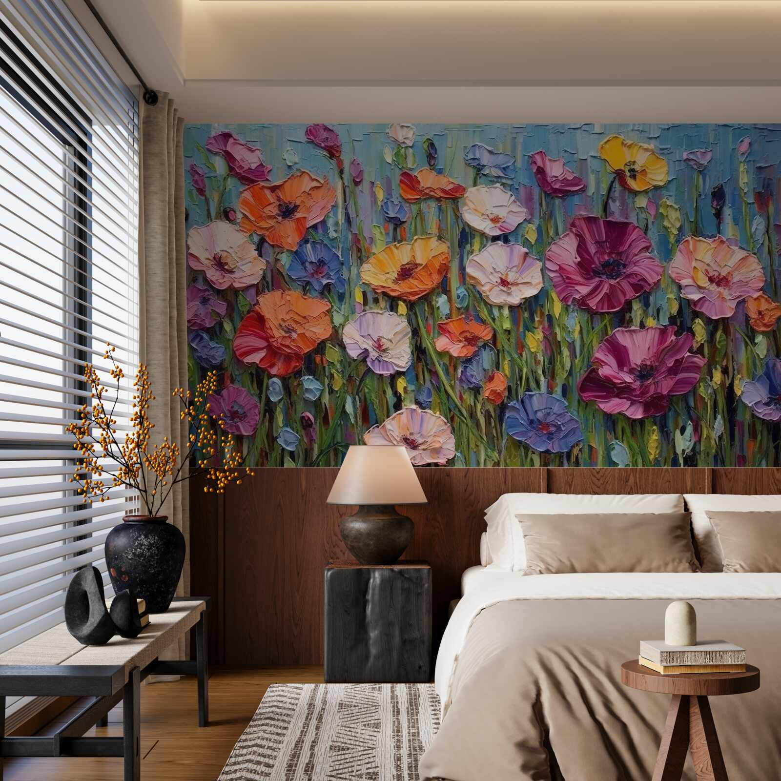 Фотошпалери літні квіти в полі під небом