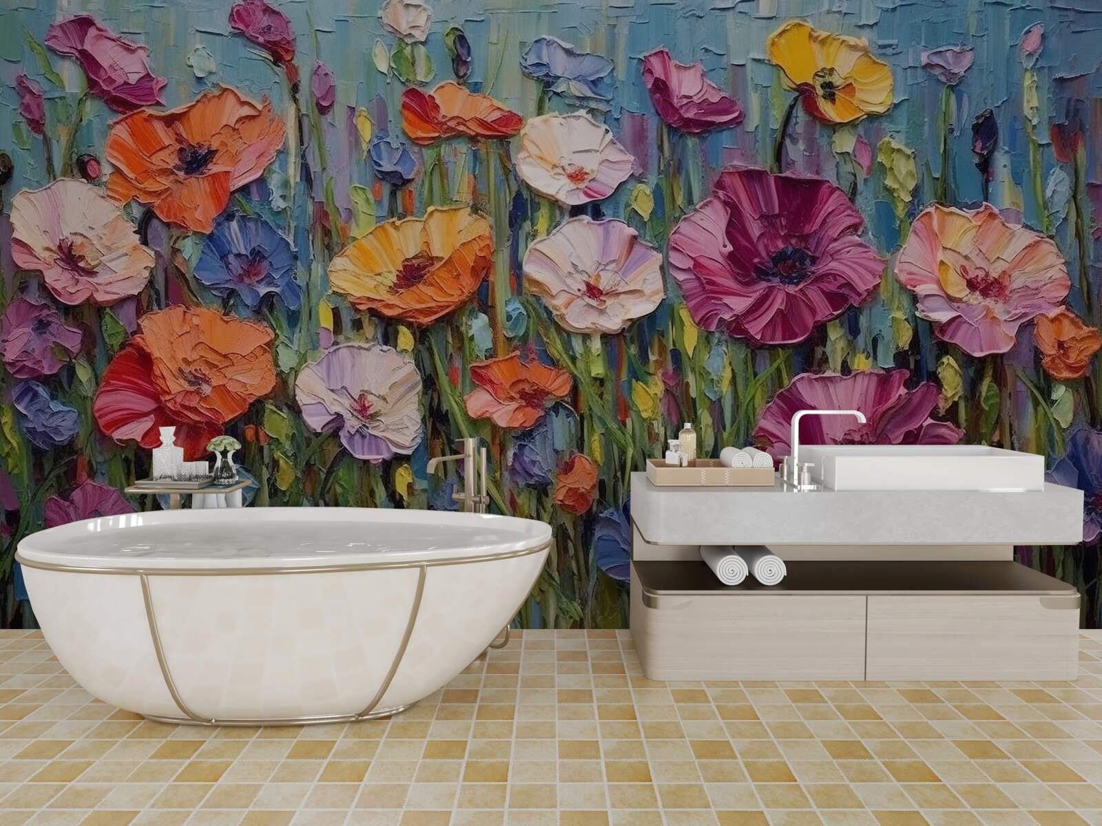 Фотошпалери літні квіти в полі під небом