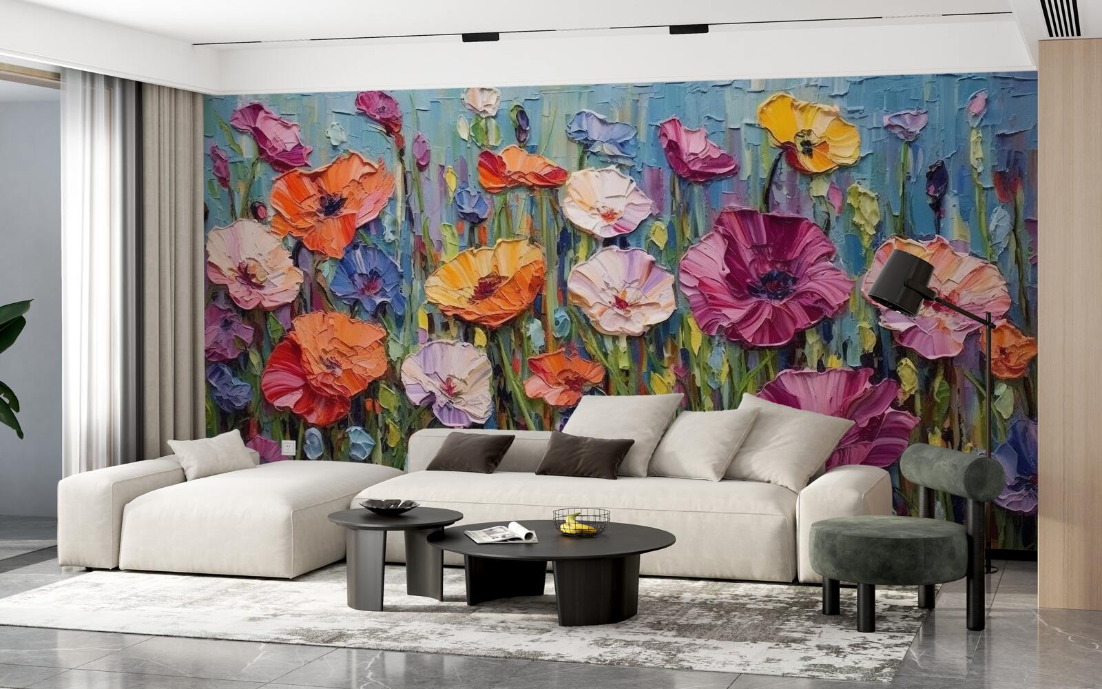 Фотошпалери літні квіти в полі під небом