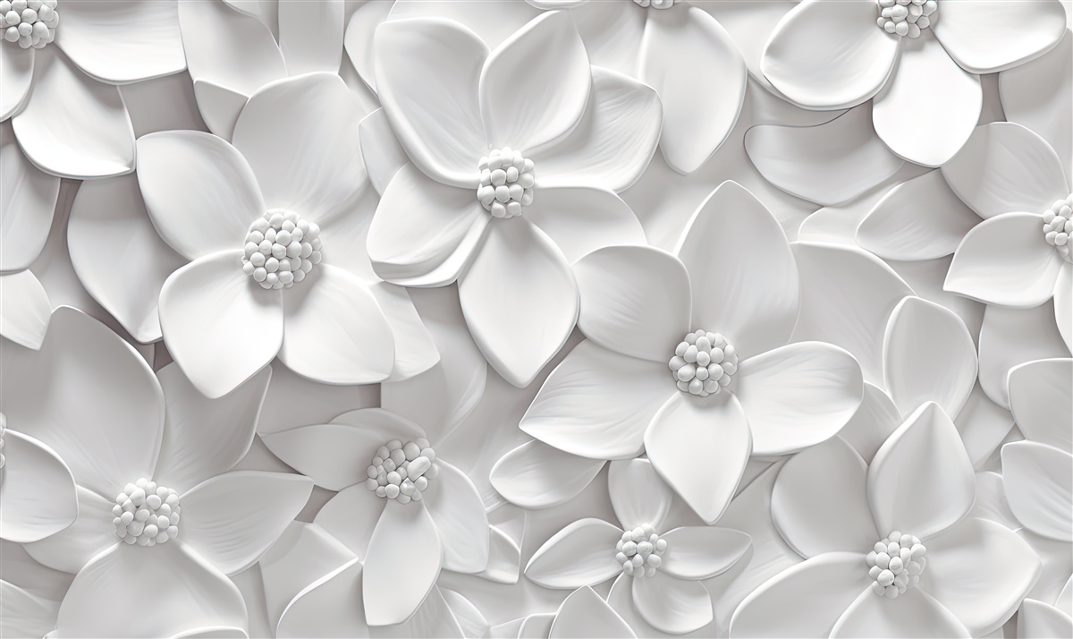 Фотошпалери білі квіти, об'єднані в барельєф