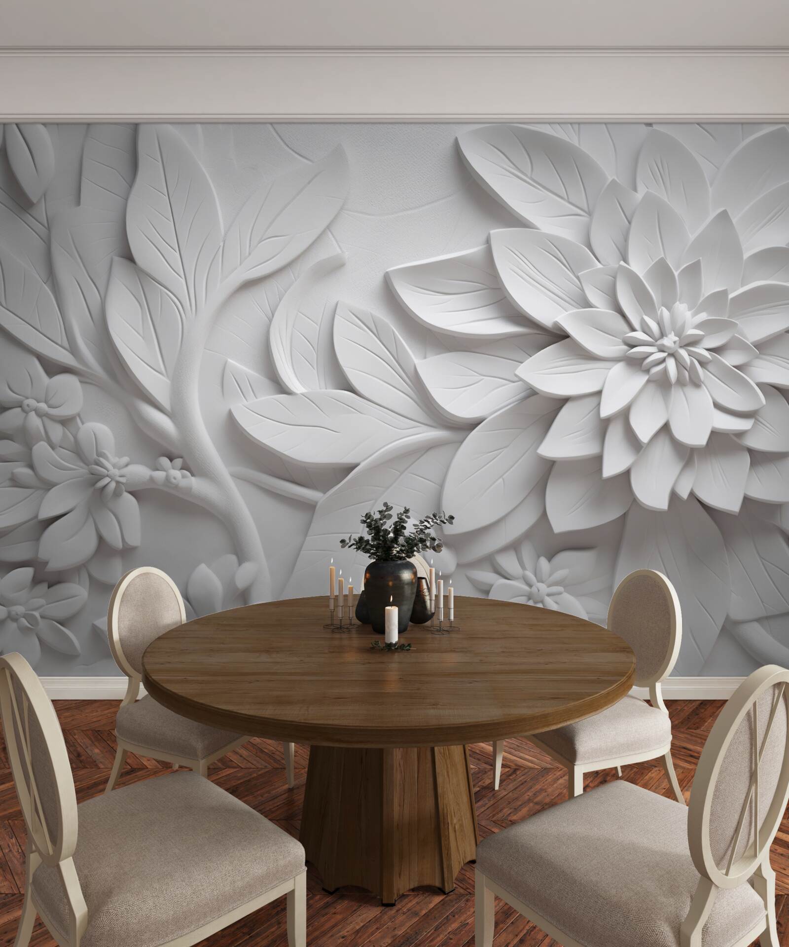 Фотошпалери фактурні білі квіти