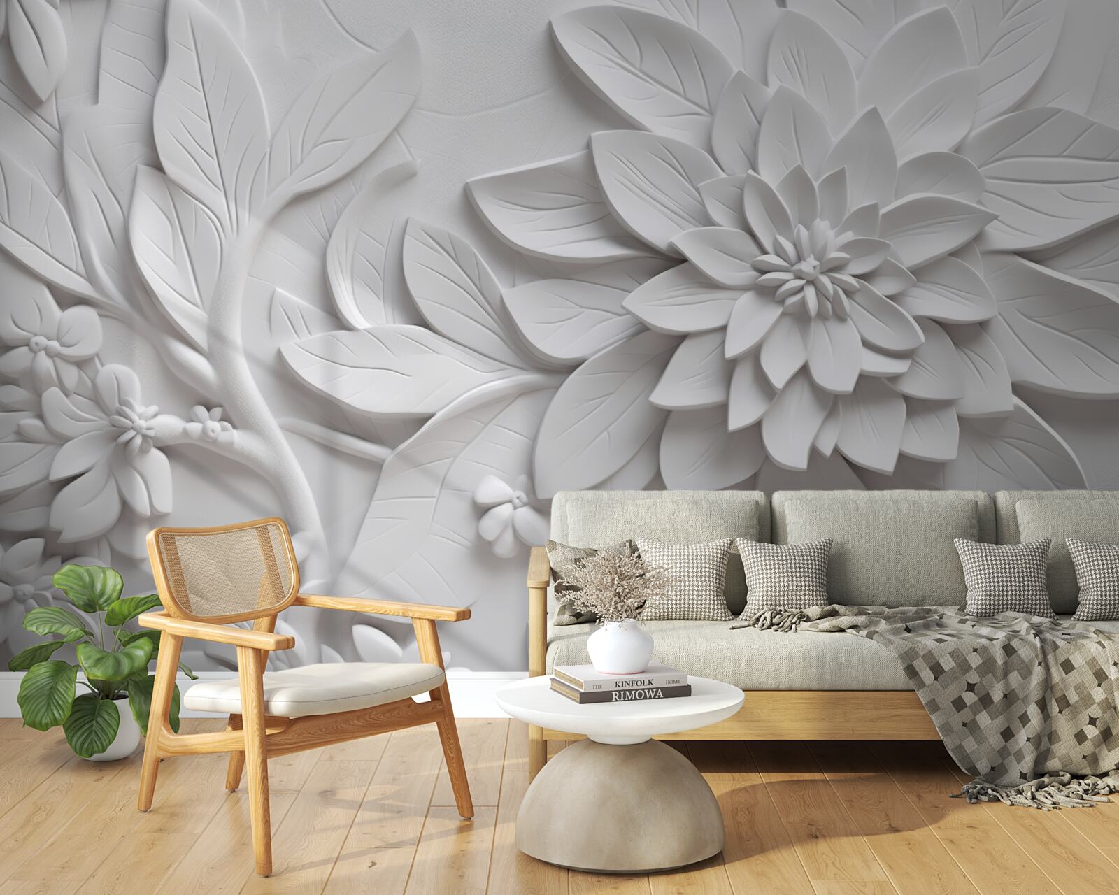 Фотошпалери фактурні білі квіти