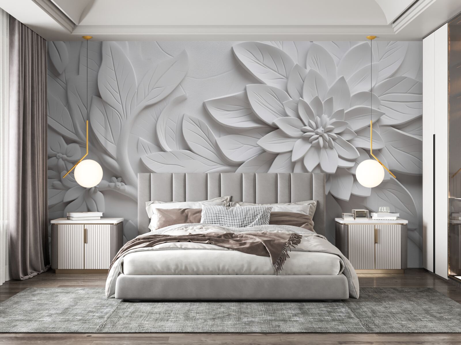 Фотошпалери фактурні білі квіти