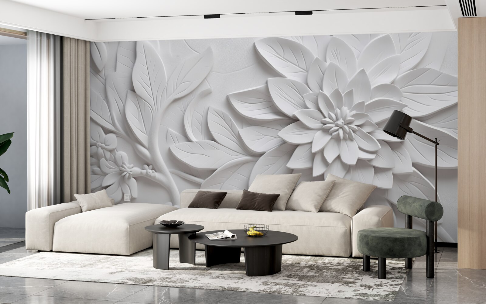 Фотошпалери фактурні білі квіти