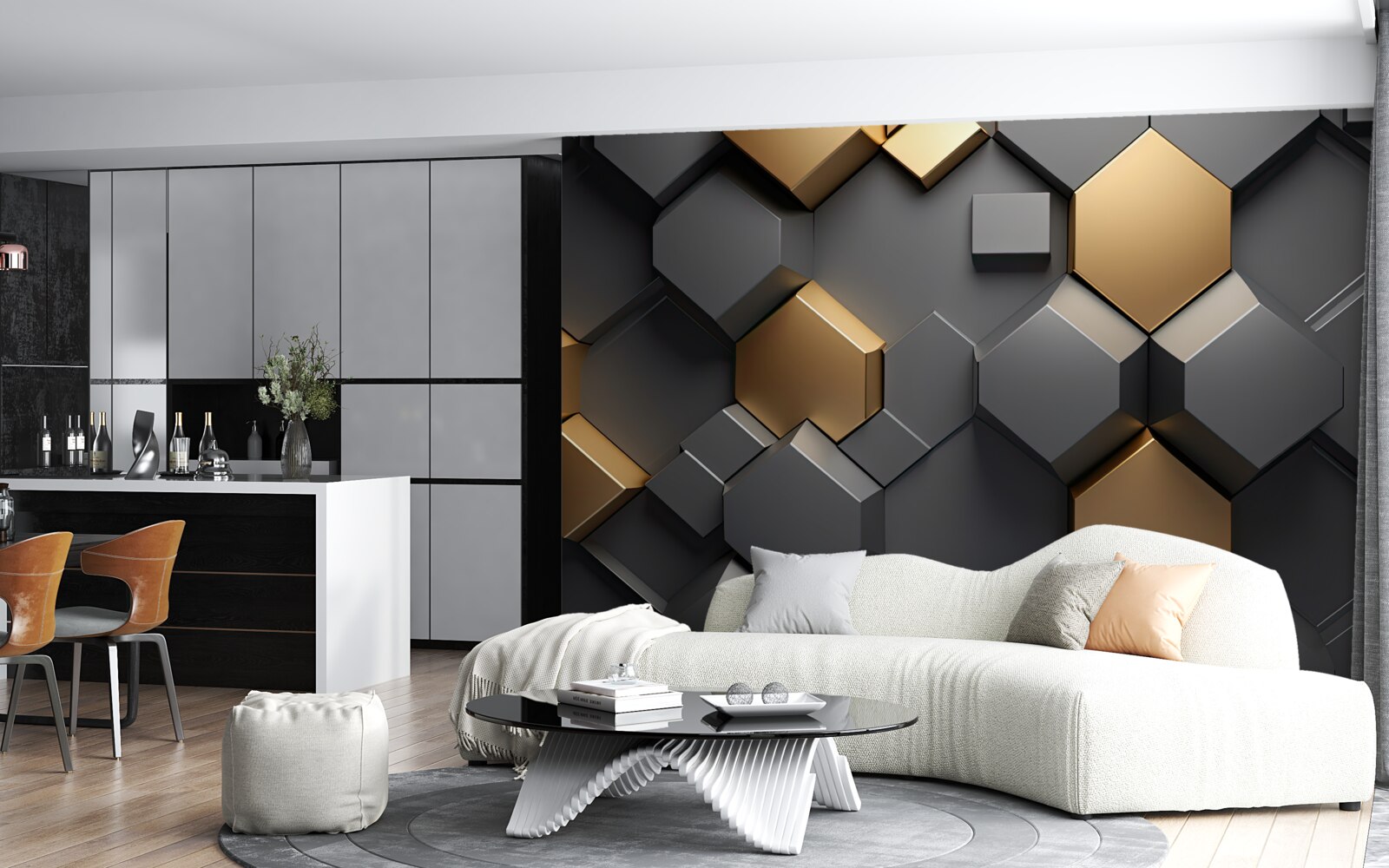 Фотошпалери геометричні фігури в чорному та золотому кольорах