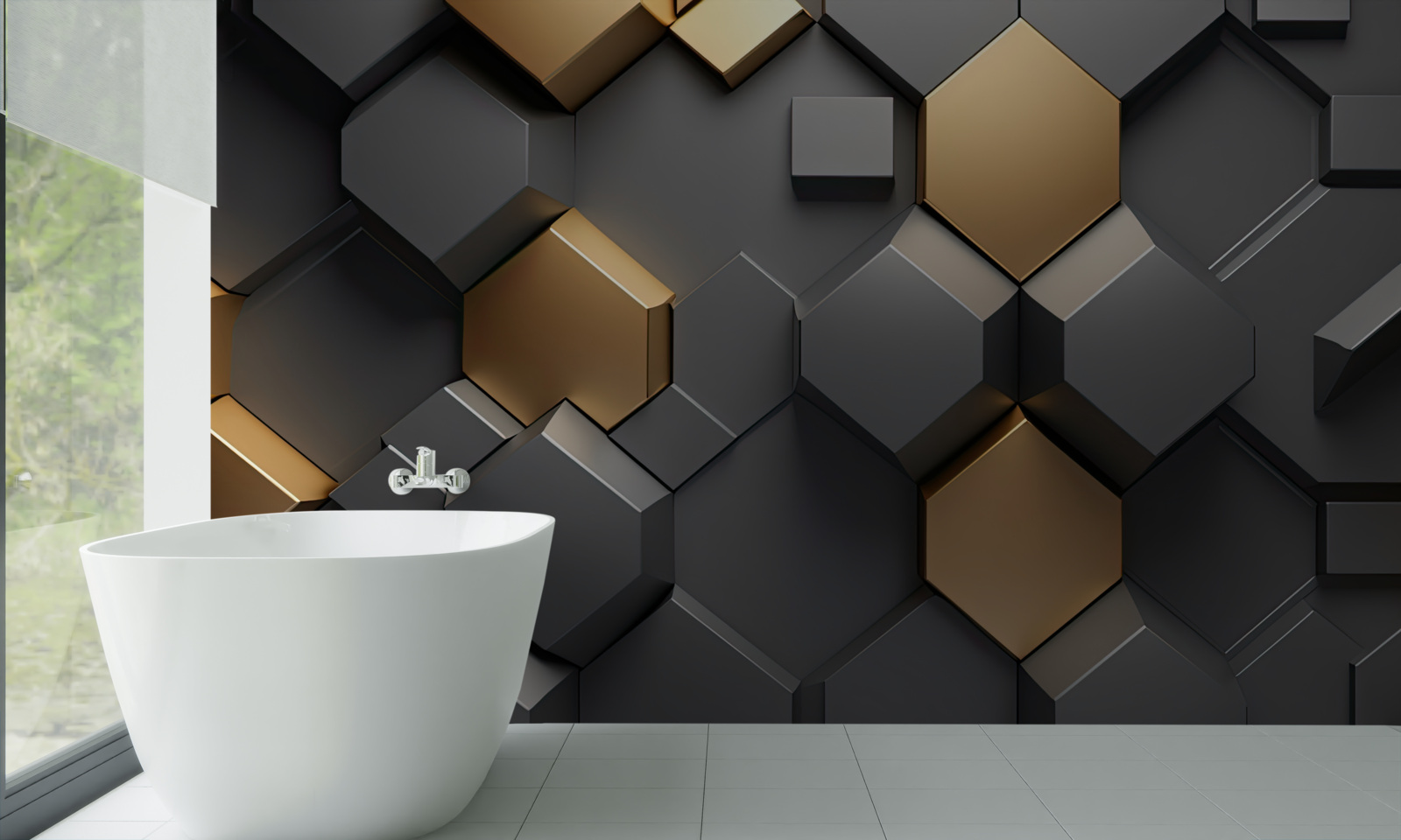 Фотошпалери геометричні фігури в чорному та золотому кольорах