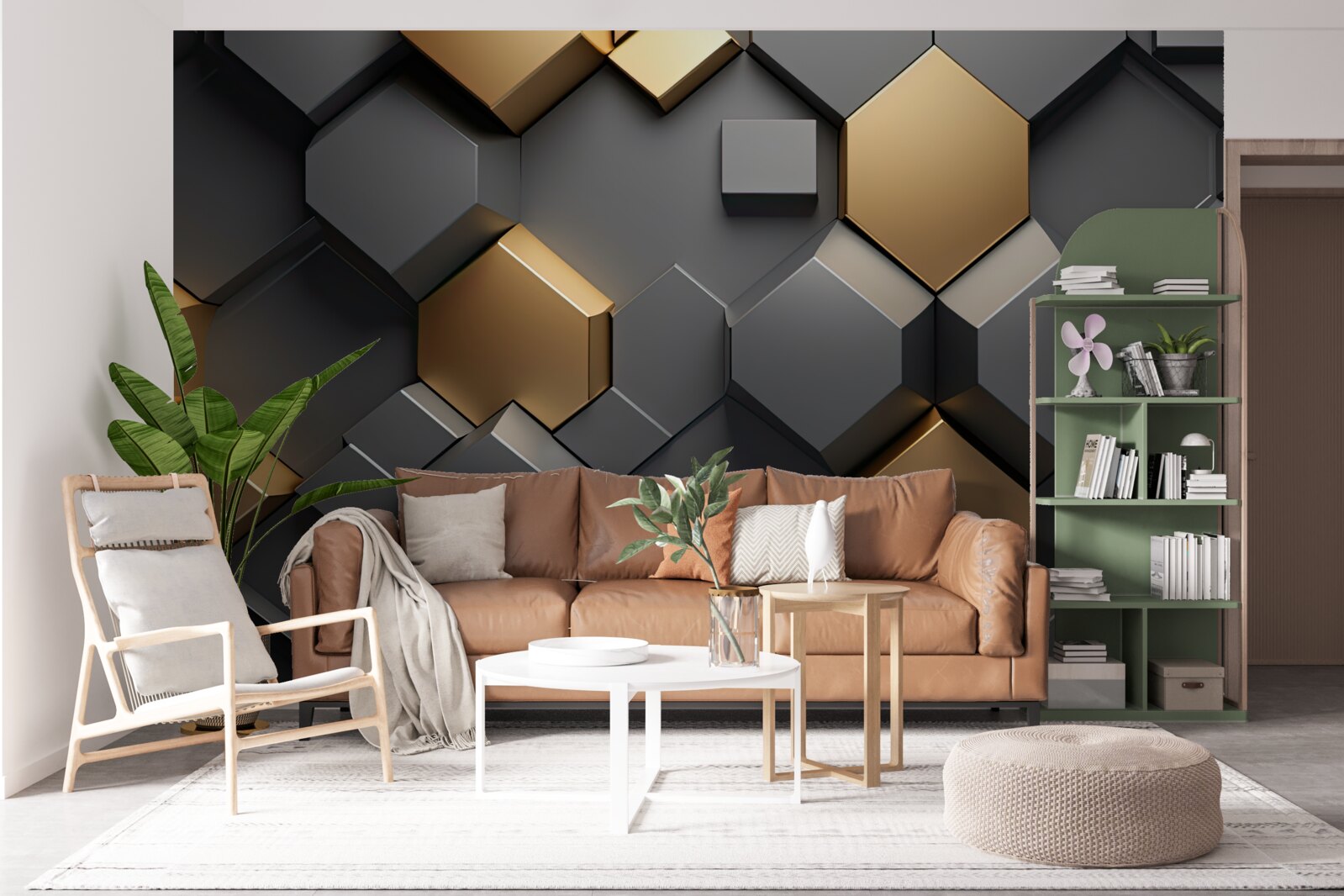 Фотошпалери геометричні фігури в чорному та золотому кольорах