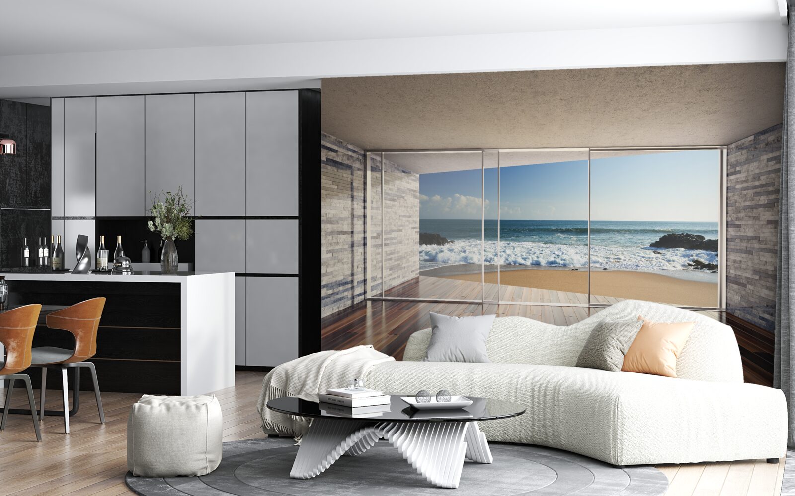 Фотошпалери з панорамних вікон відкривається чудовий вид на море