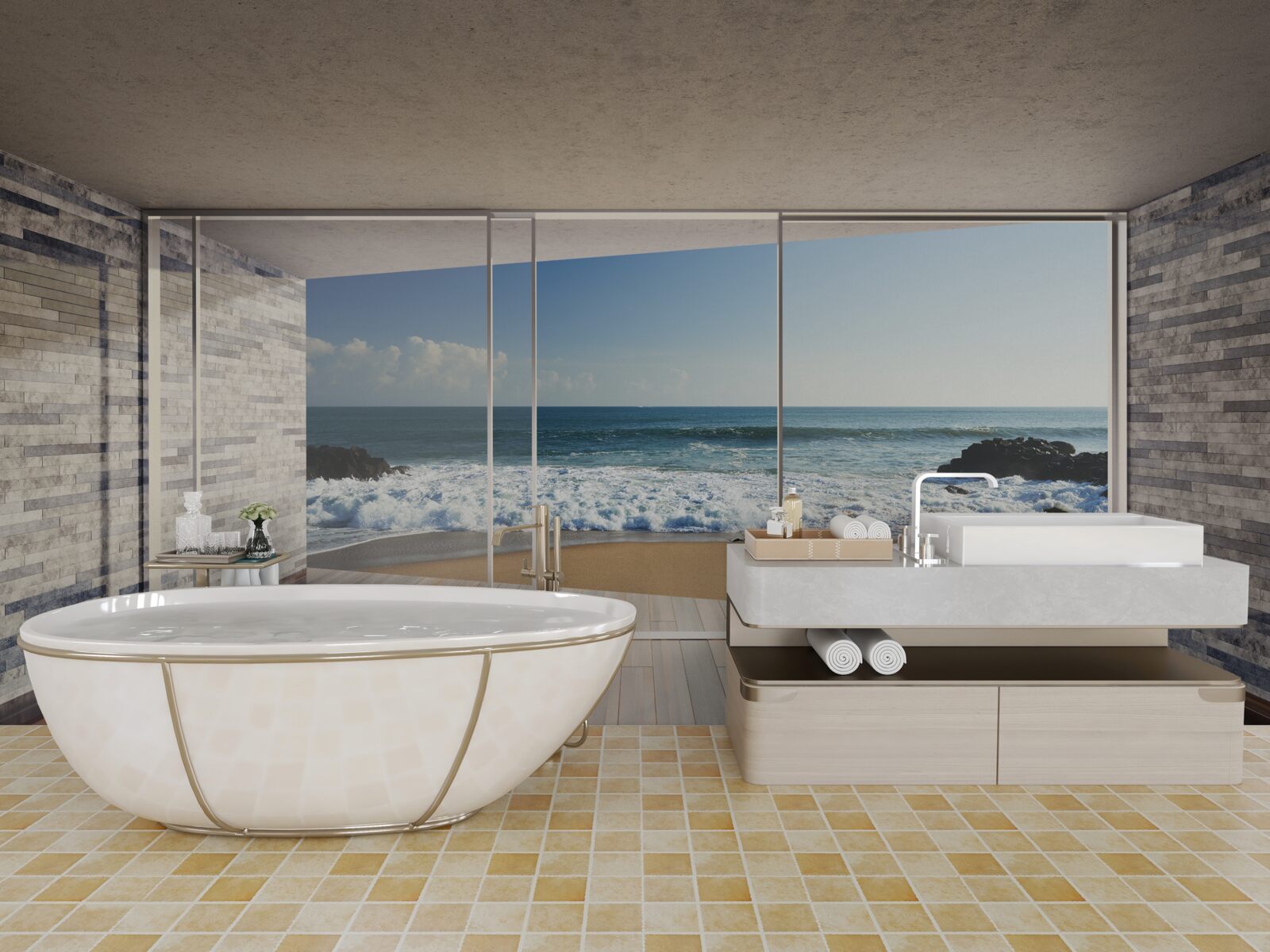 Фотошпалери з панорамних вікон відкривається чудовий вид на море