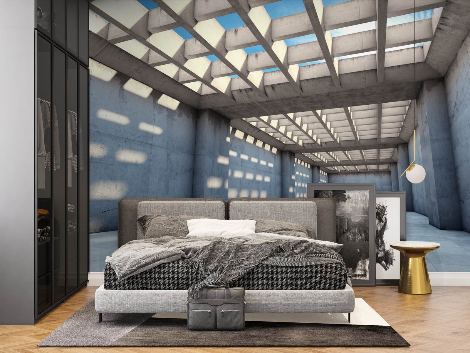 Фотошпалери залитий світлом передпокій з прозорою дерев'яною стелею