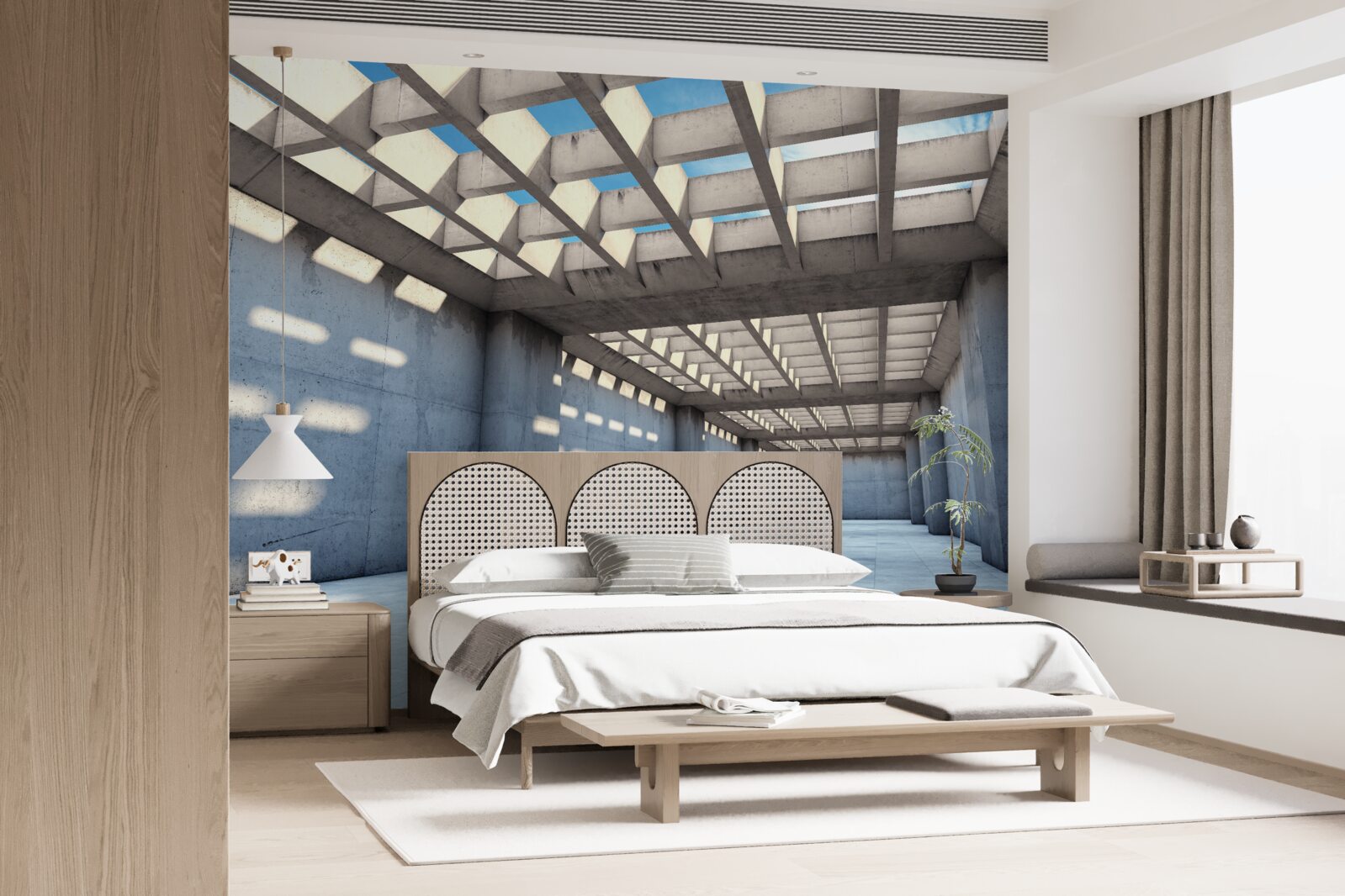 Фотошпалери залитий світлом передпокій з прозорою дерев'яною стелею